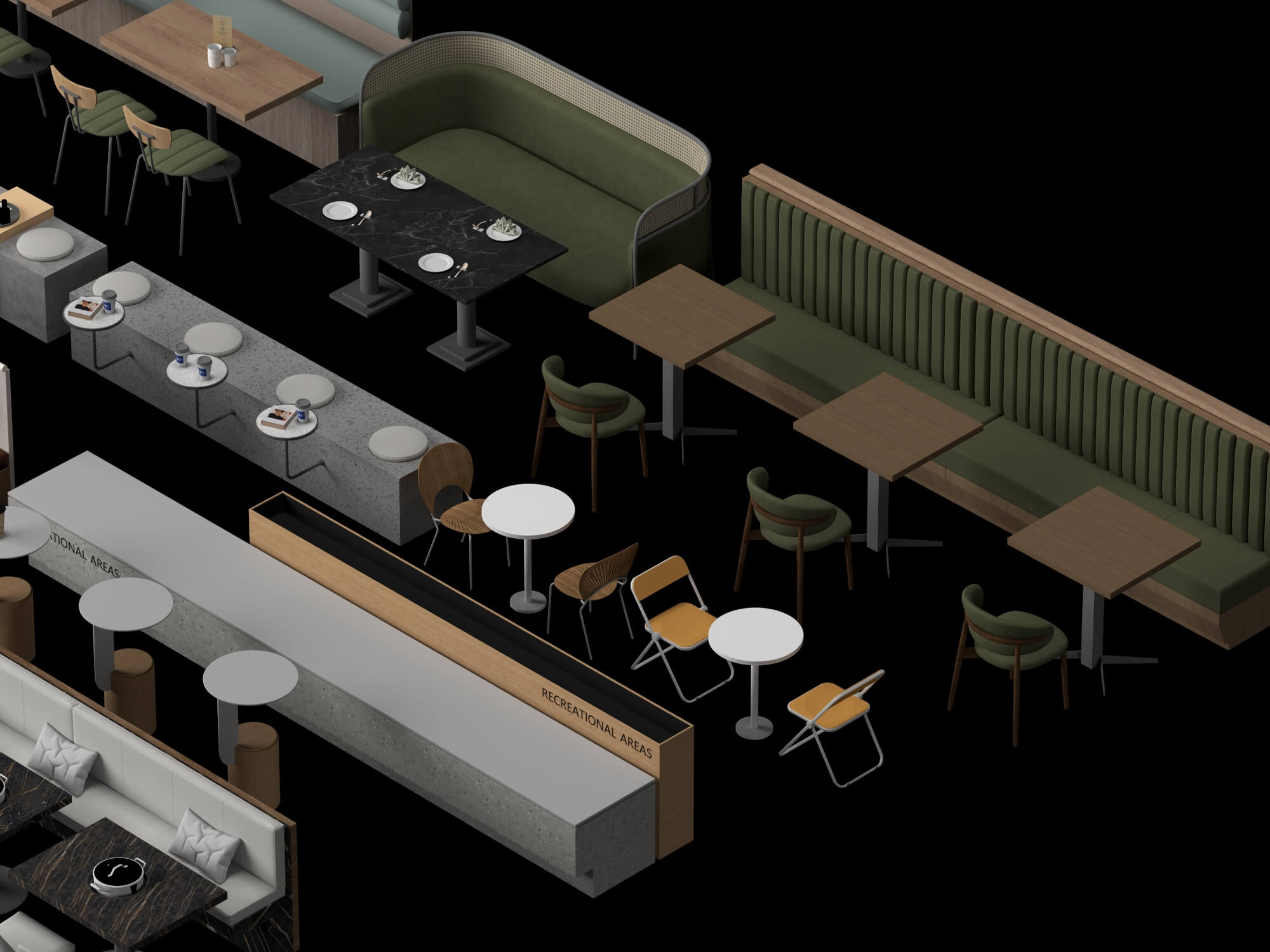 Restaurant Booth and Dining Furniture Pack 3D Model