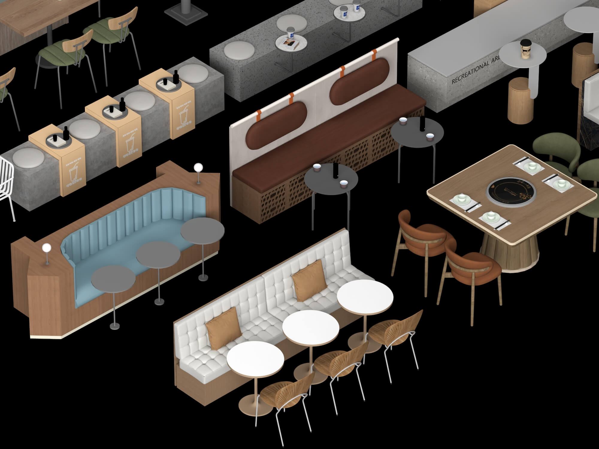 Restaurant Booth and Dining Furniture Pack 3D Model