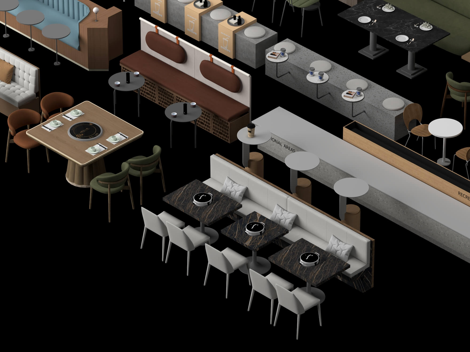 Restaurant Booth and Dining Furniture Pack 3D Model