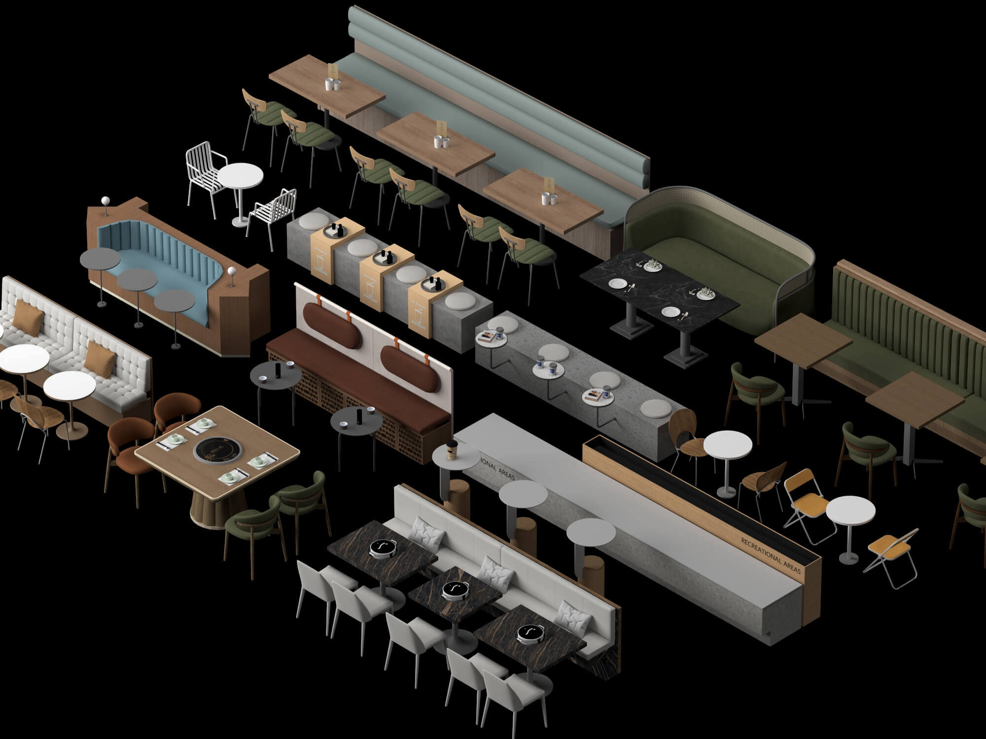 Restaurant Booth and Dining Furniture Pack 3D Model