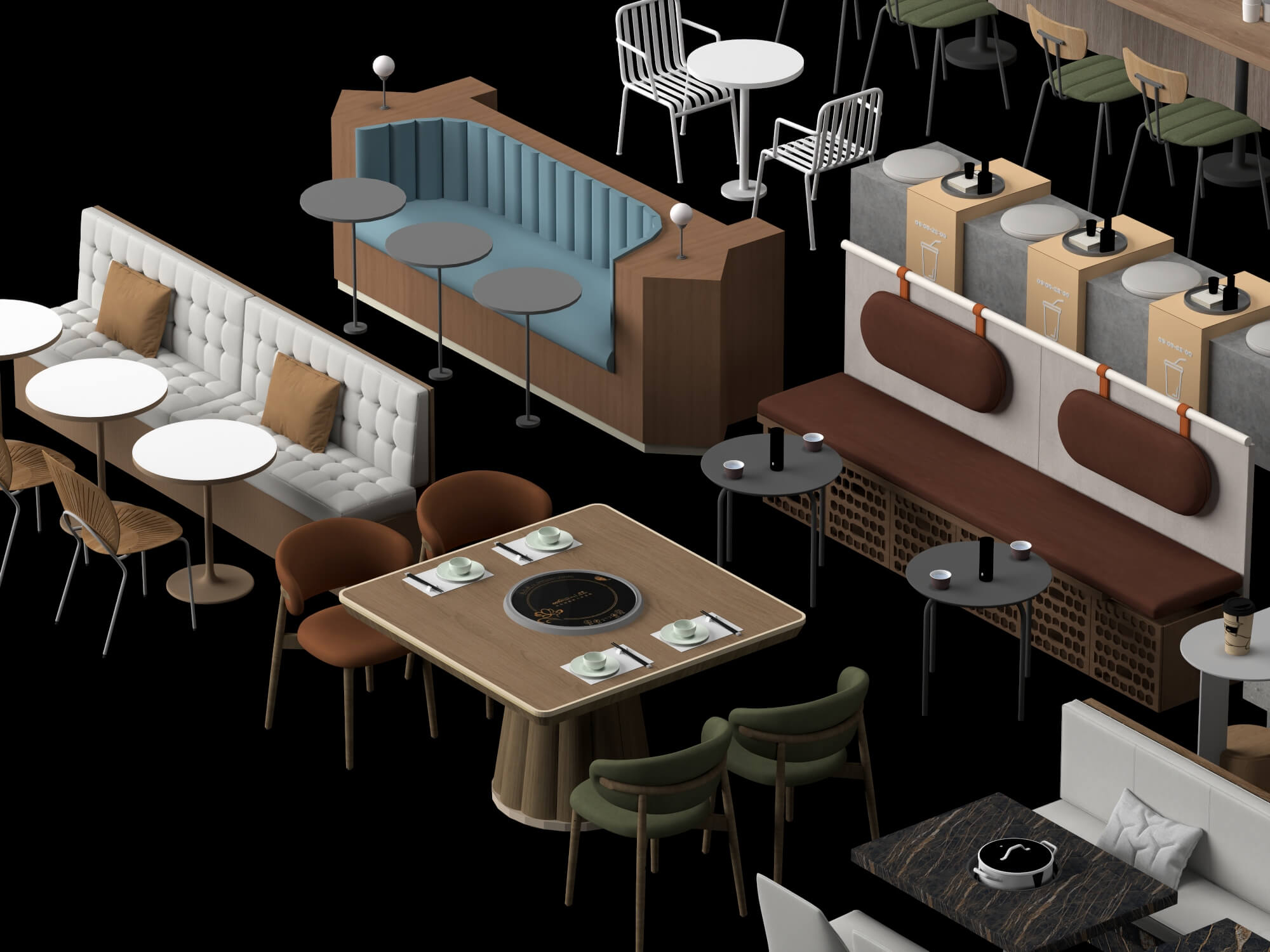Restaurant Booth and Dining Furniture Pack 3D Model