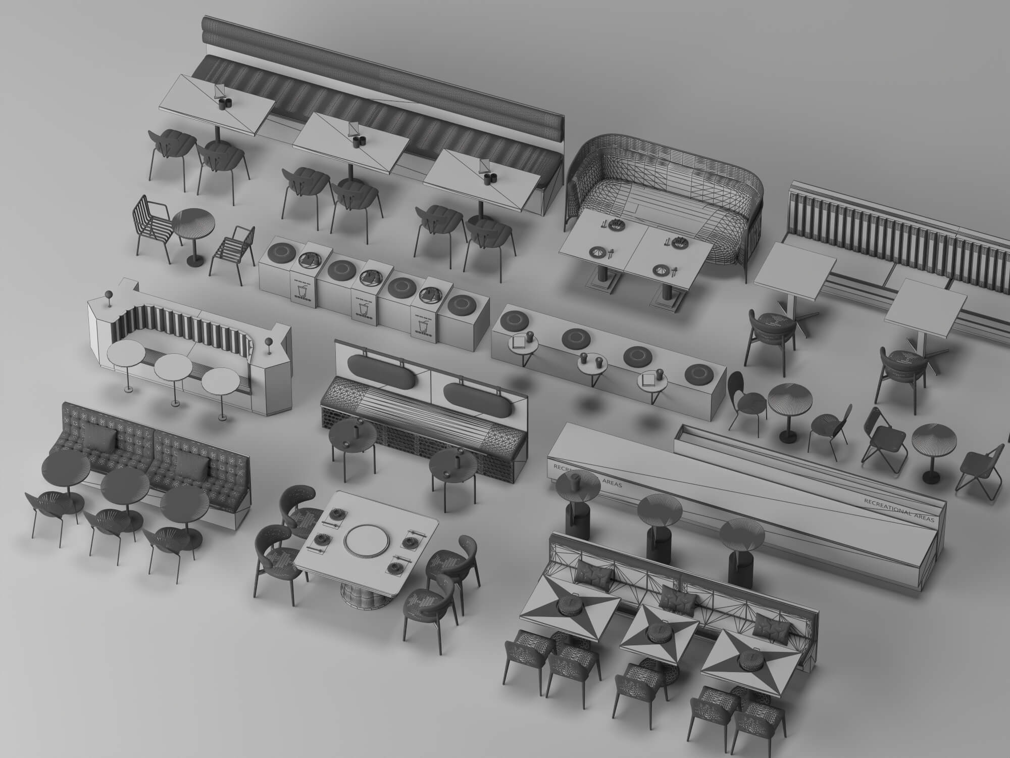 Restaurant Booth and Dining Furniture Pack 3D Model