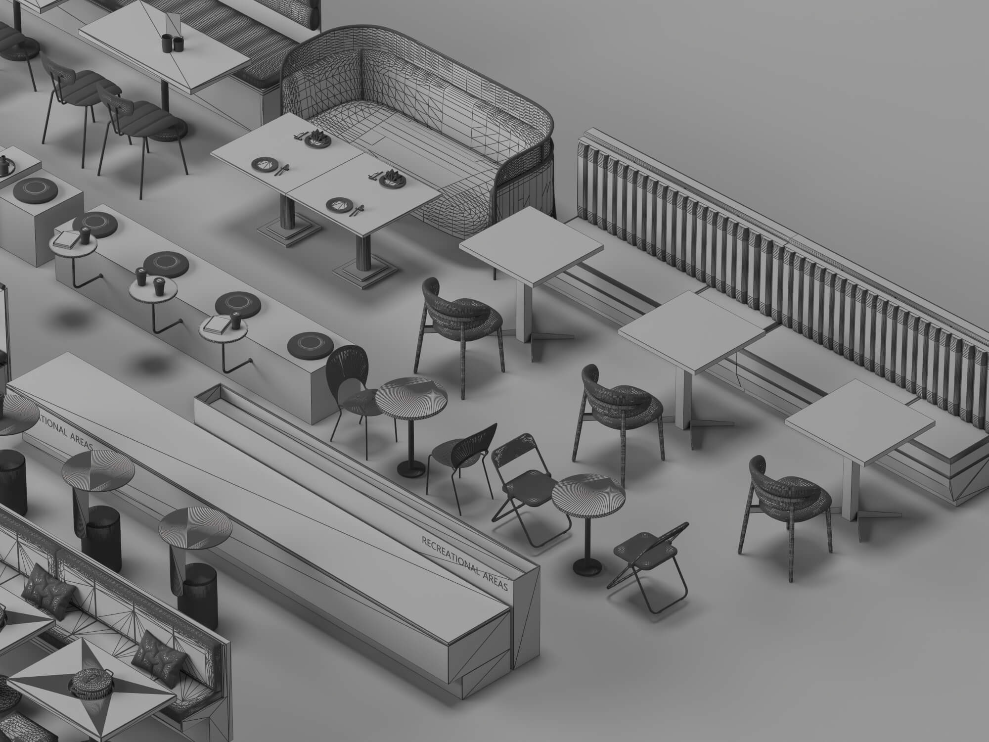 Restaurant Booth and Dining Furniture Pack 3D Model