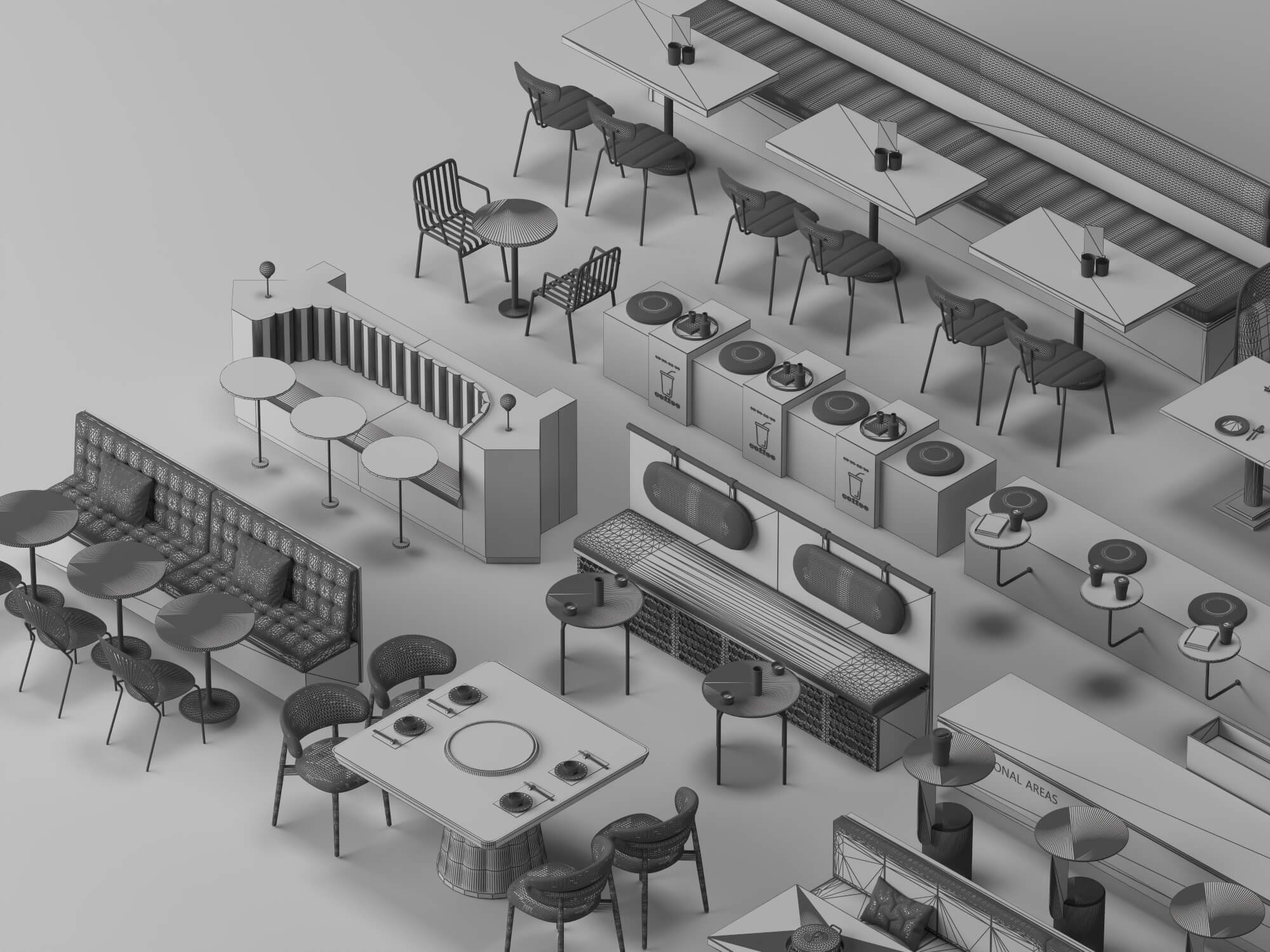 Restaurant Booth and Dining Furniture Pack 3D Model