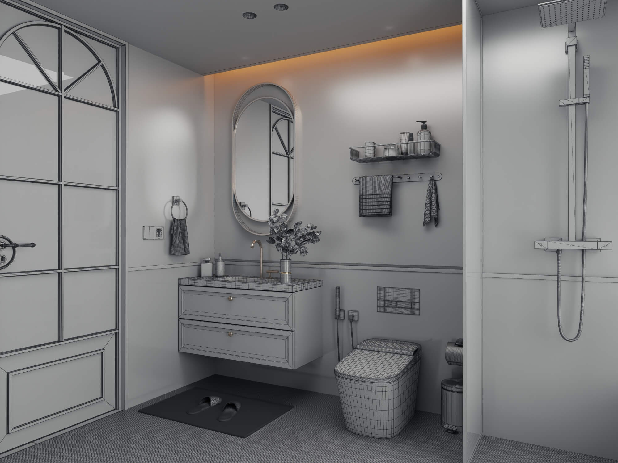 Retro Green Tile Bathroom Interior 3D Model