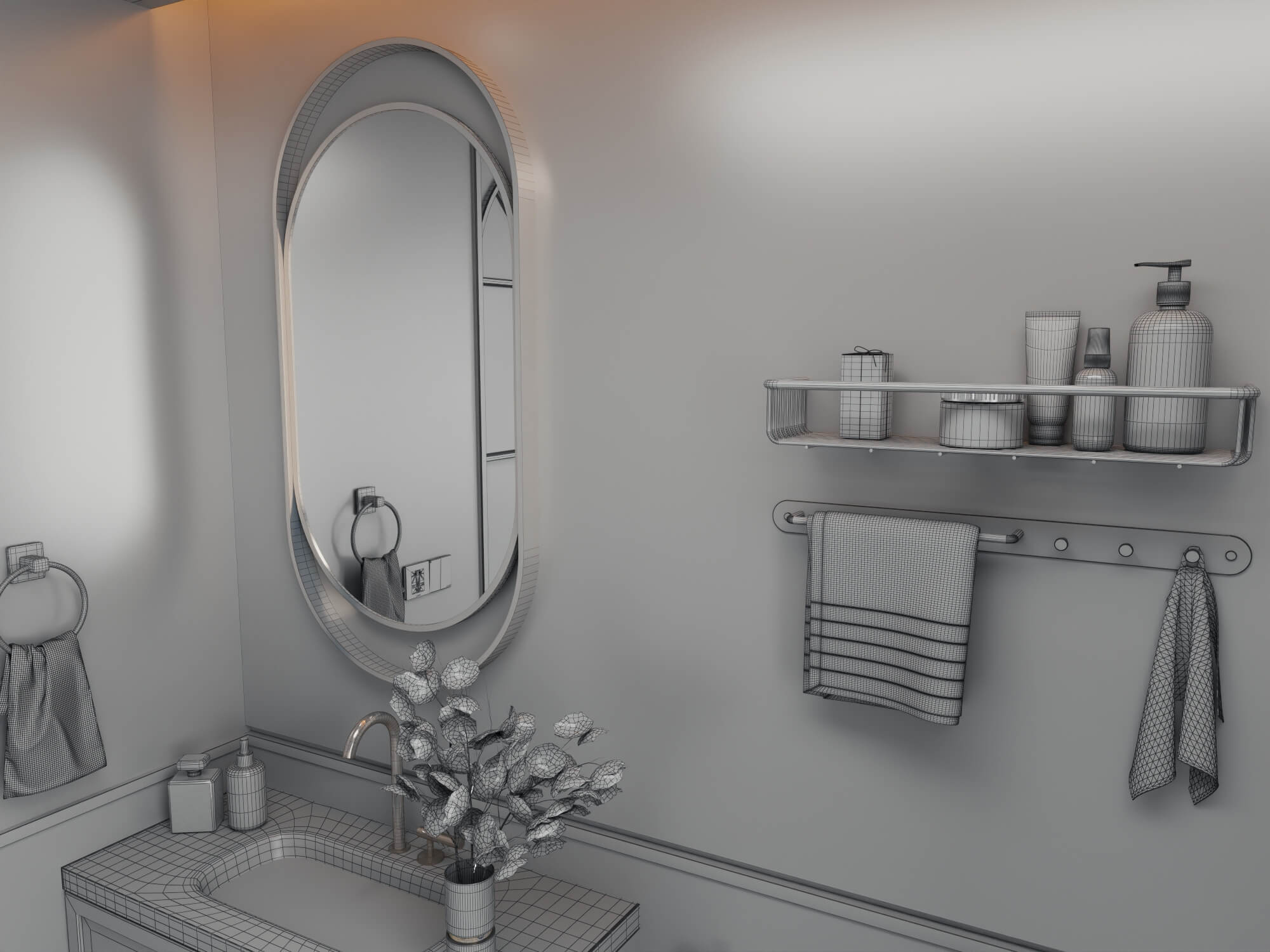 Retro Green Tile Bathroom Interior 3D Model