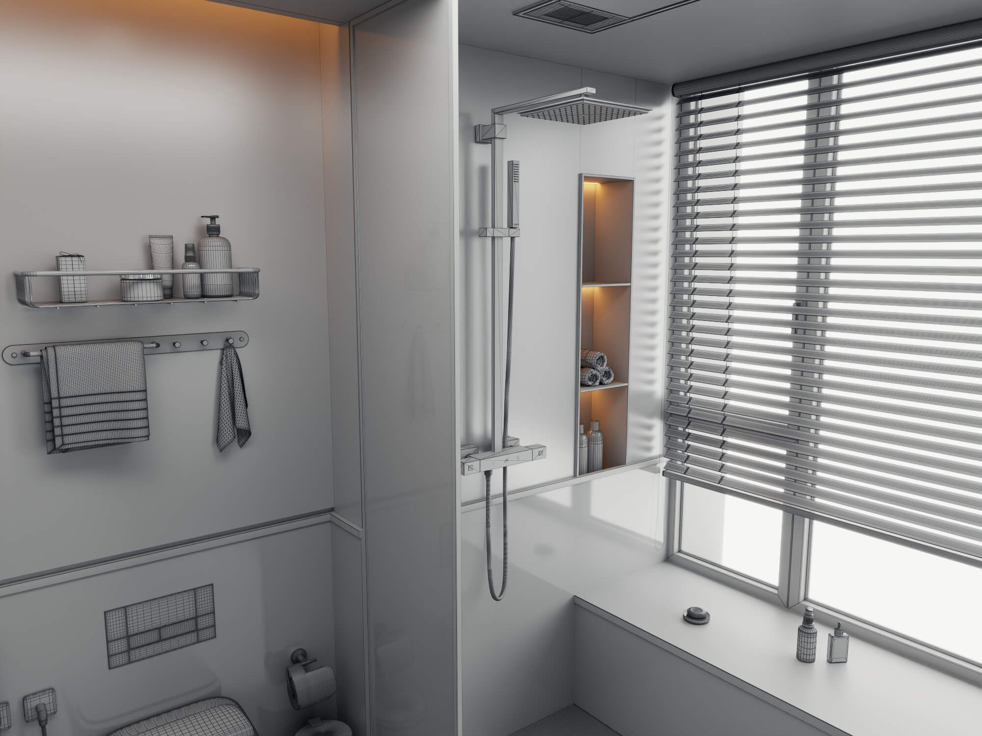 Retro Green Tile Bathroom Interior 3D Model