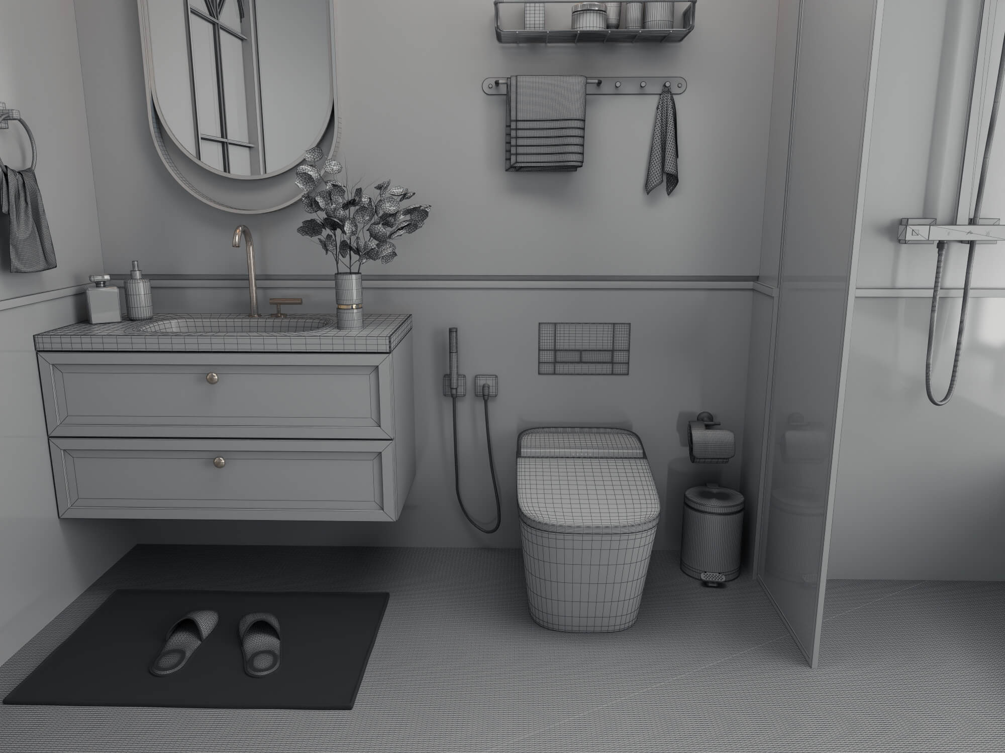 Retro Green Tile Bathroom Interior 3D Model