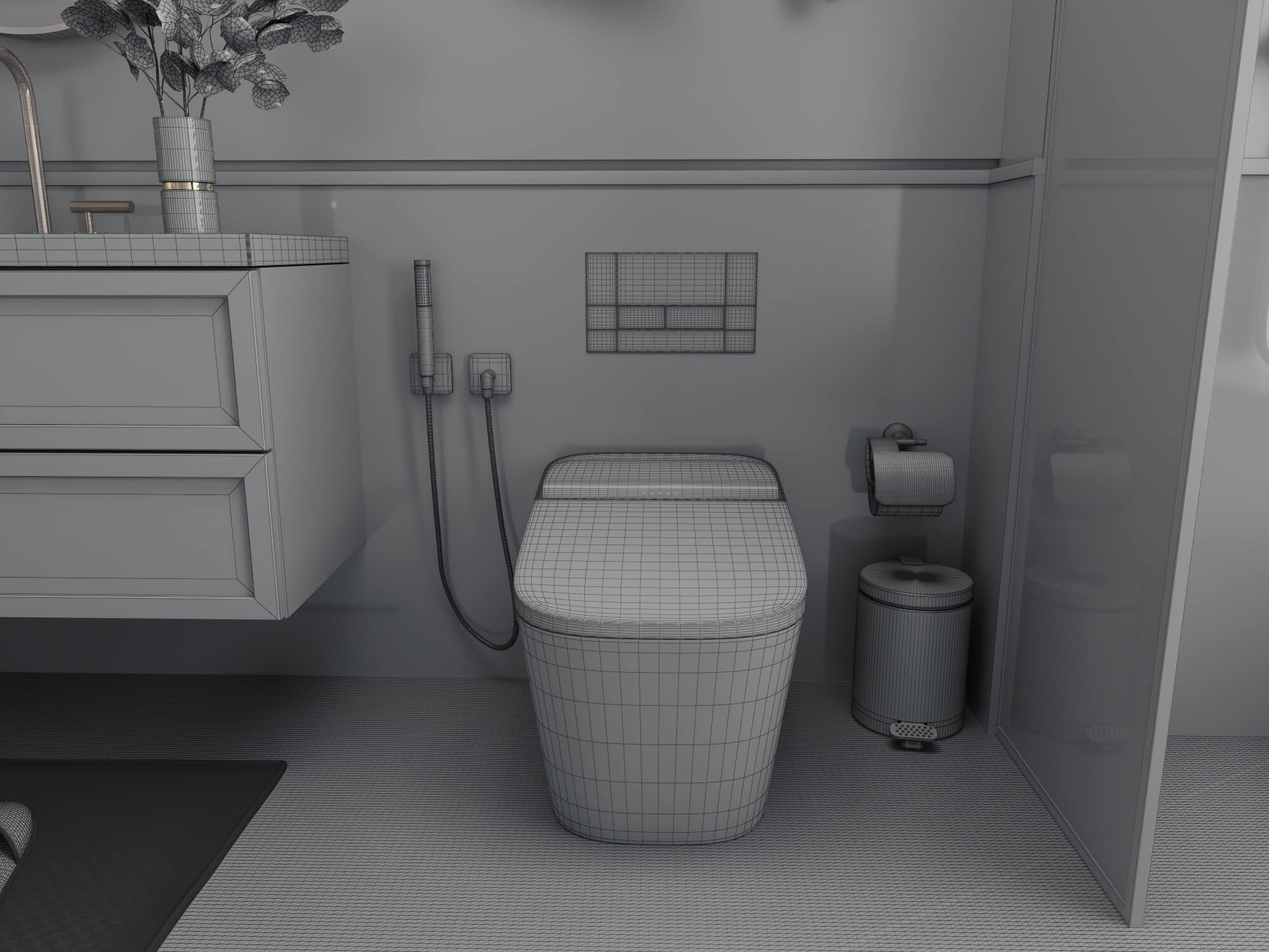 Retro Green Tile Bathroom Interior 3D Model