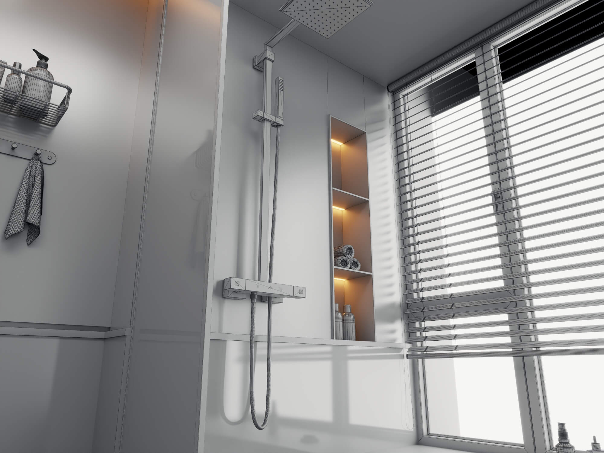 Retro Green Tile Bathroom Interior 3D Model