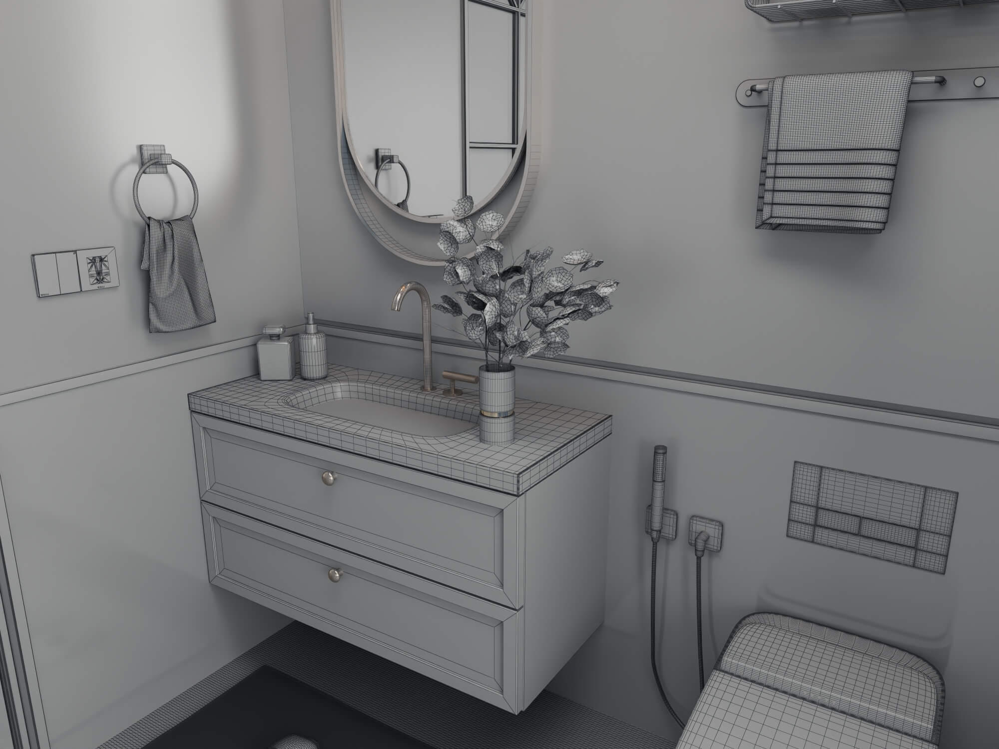 Retro Green Tile Bathroom Interior 3D Model