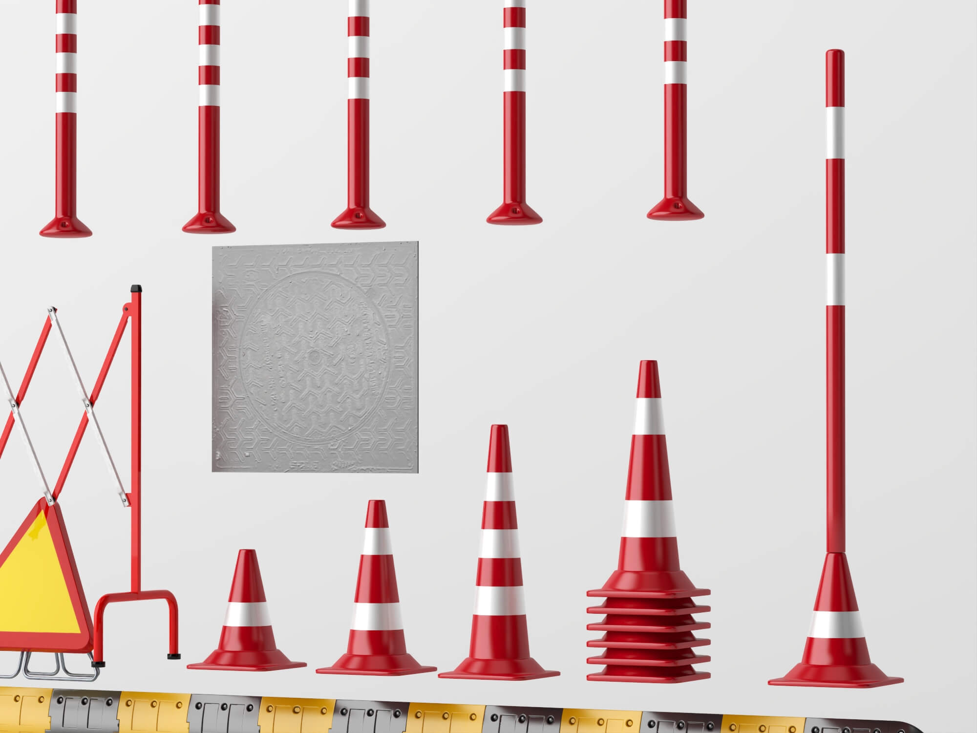 Road Construction Traffic Props 3D Model 3D Model