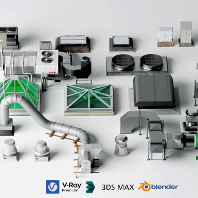 Rooftop HVAC Mechanical Pack 3D Model