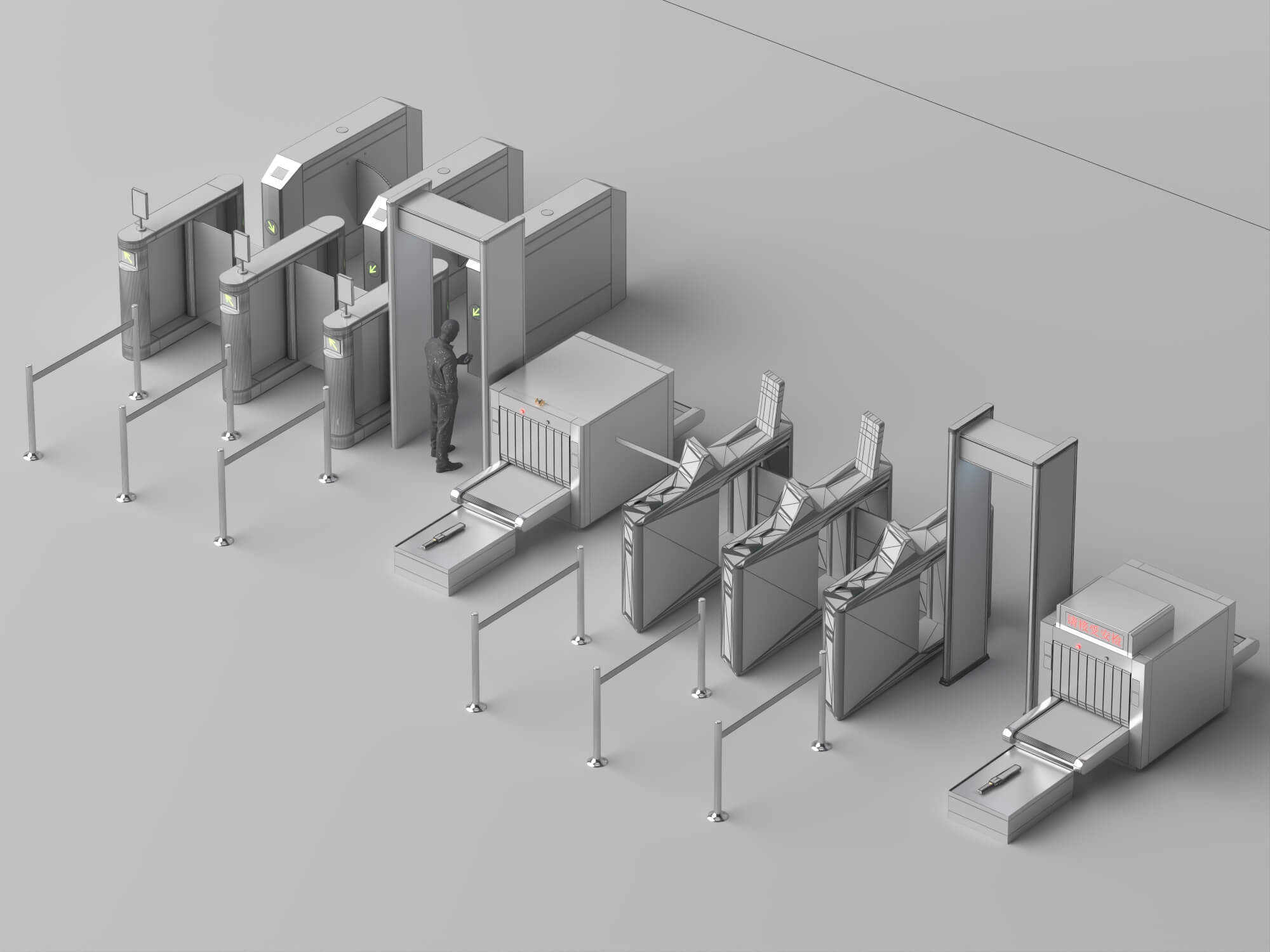 Security Checkpoint Gate and Scanner Asset Pack 3D Model