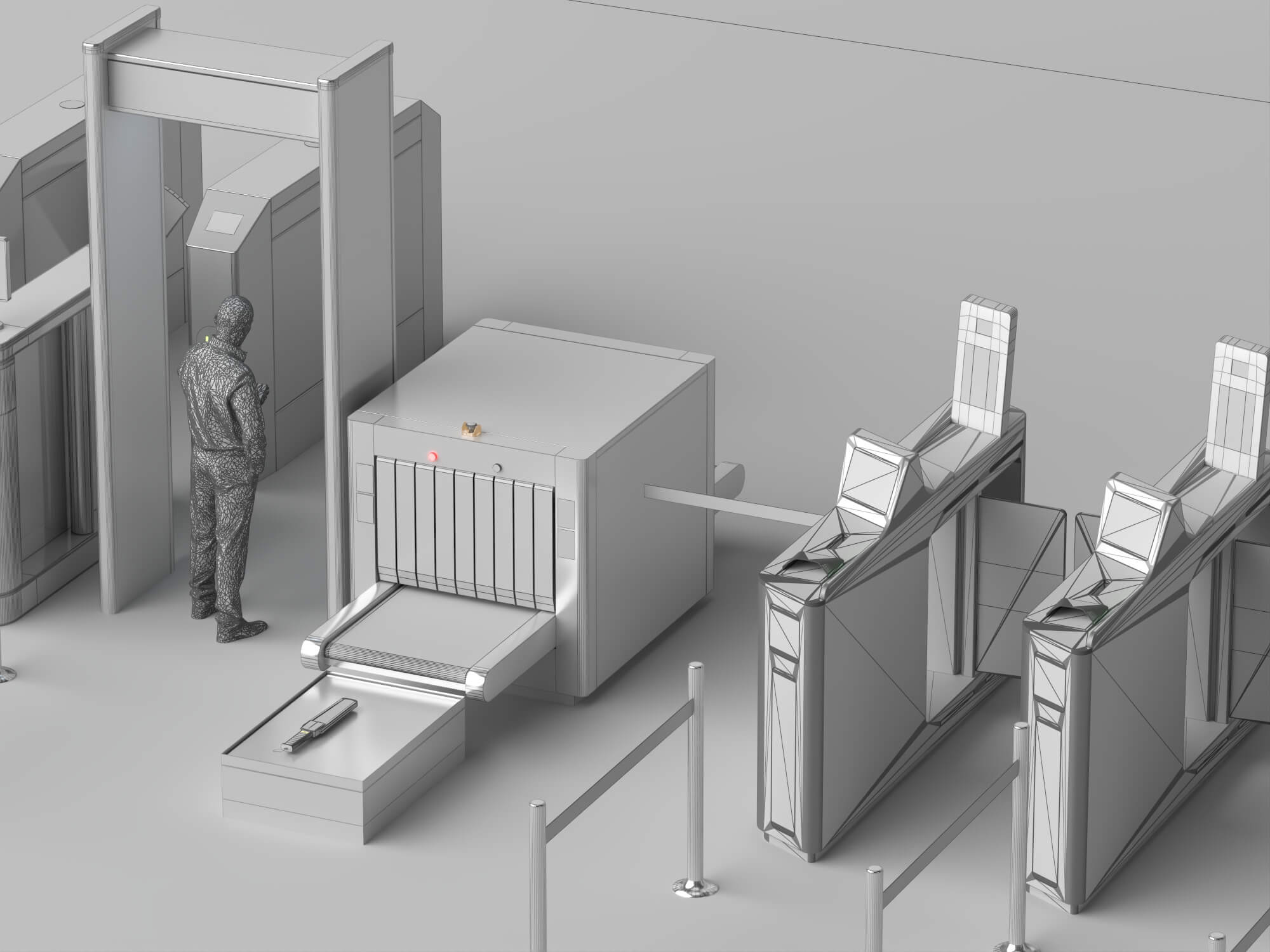 Security Checkpoint Gate and Scanner Asset Pack 3D Model