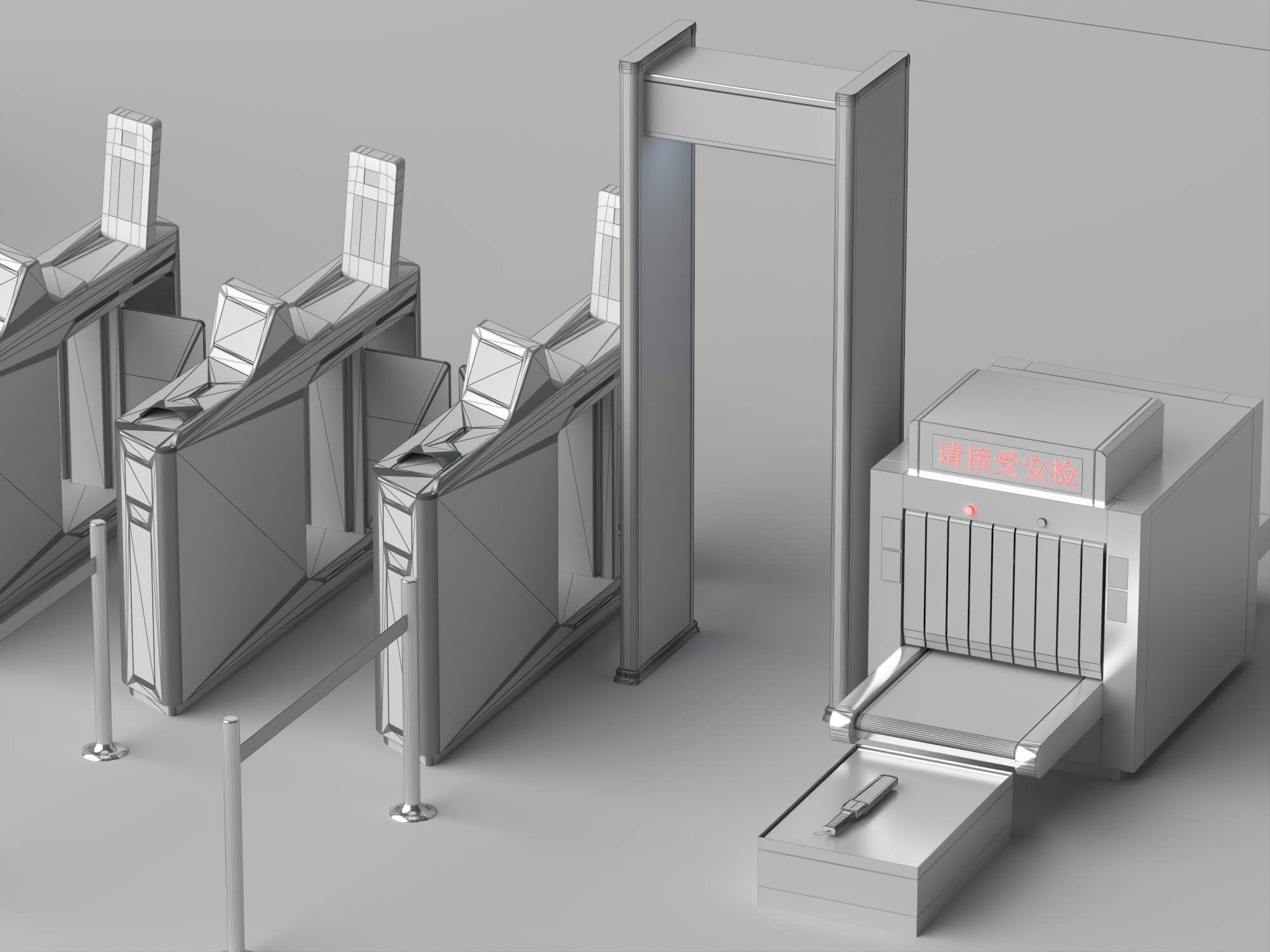 Security Checkpoint Gate and Scanner Asset Pack 3D Model