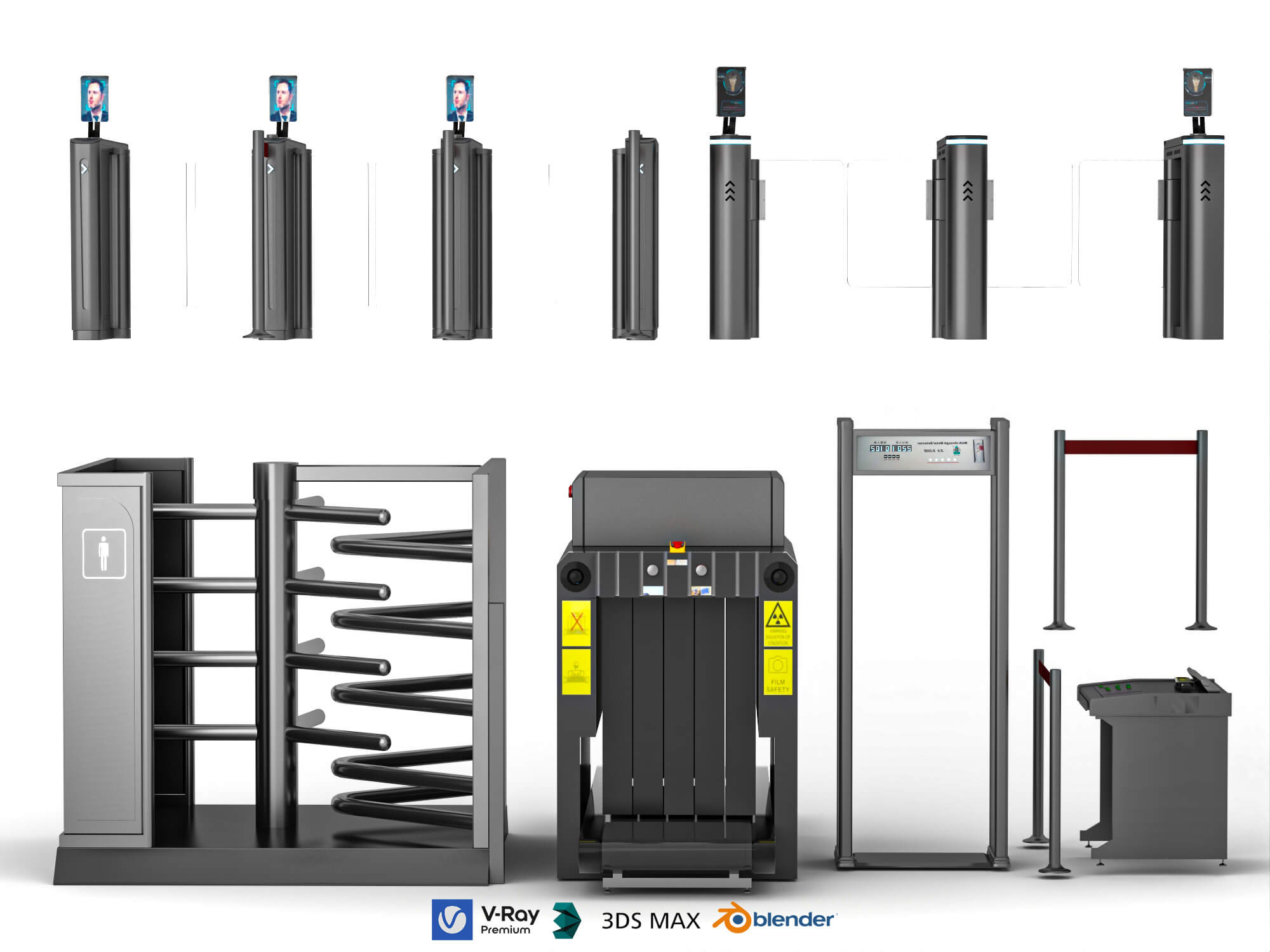 Security Turnstile and Access Control Equipment Pack 3D Model