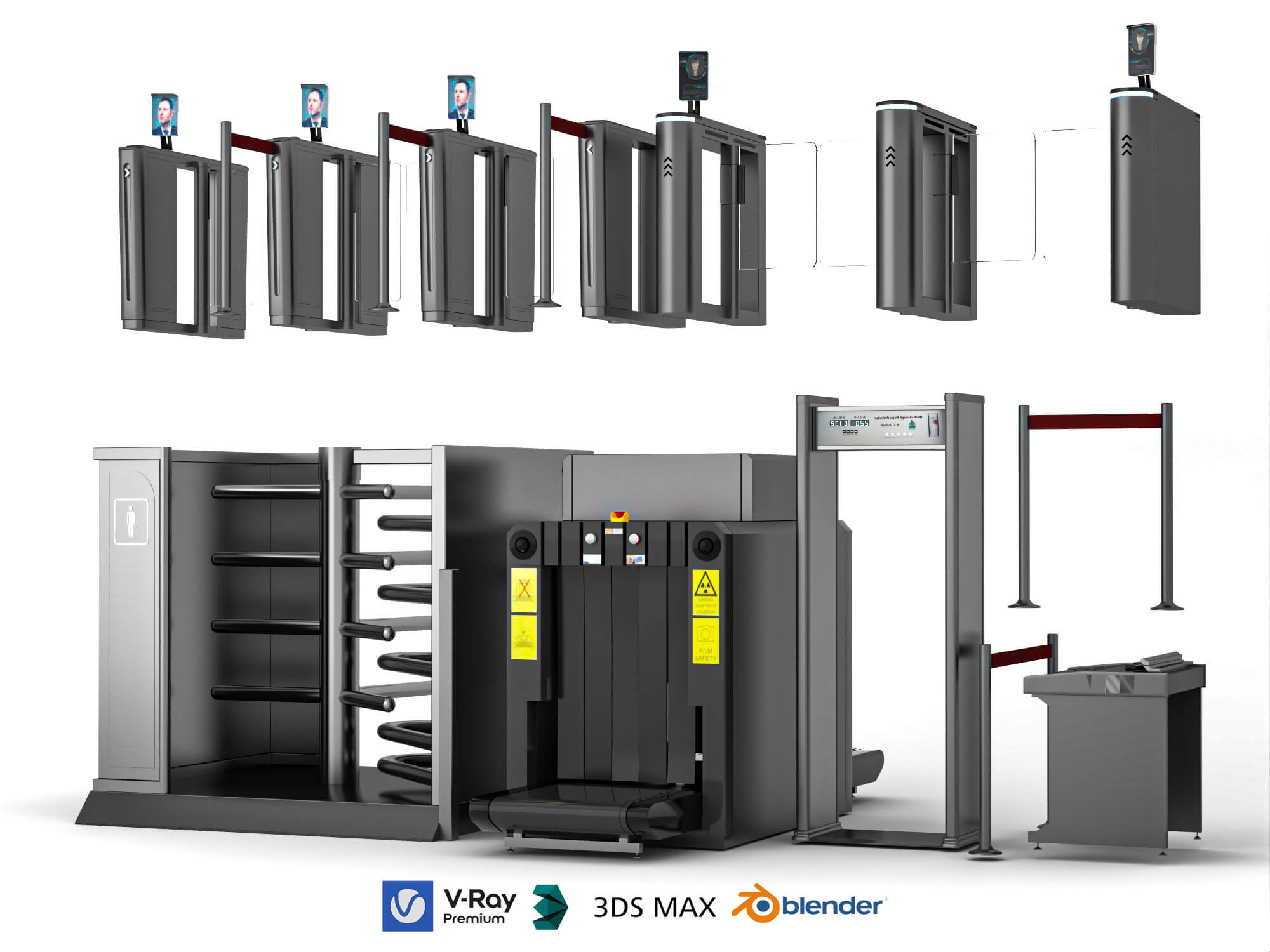Security Turnstile and Access Control Equipment Pack 3D Model
