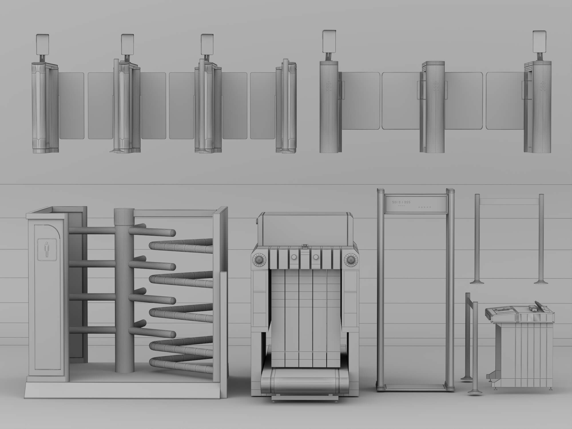 Security Turnstile and Access Control Equipment Pack 3D Model