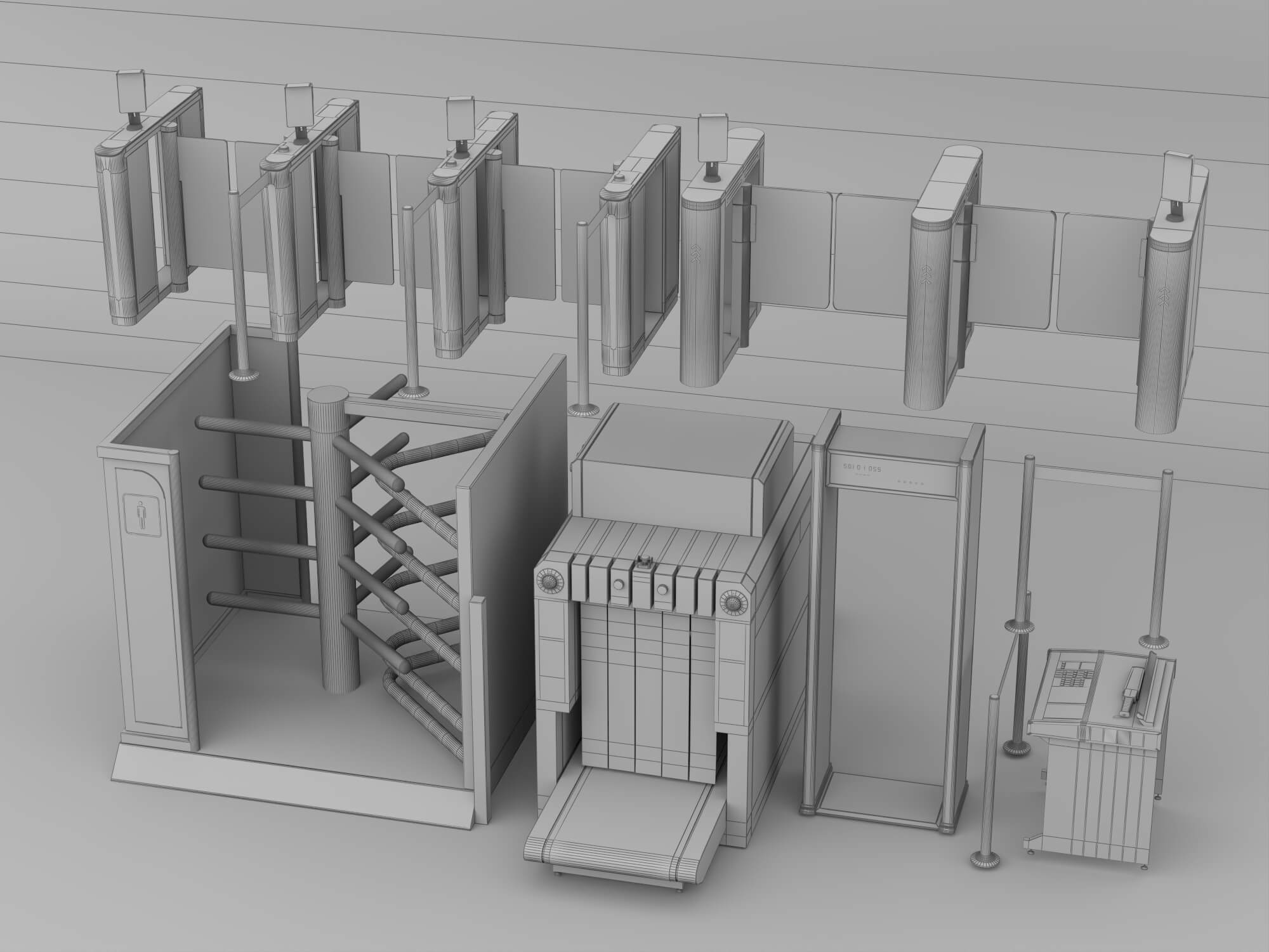 Security Turnstile and Access Control Equipment Pack 3D Model