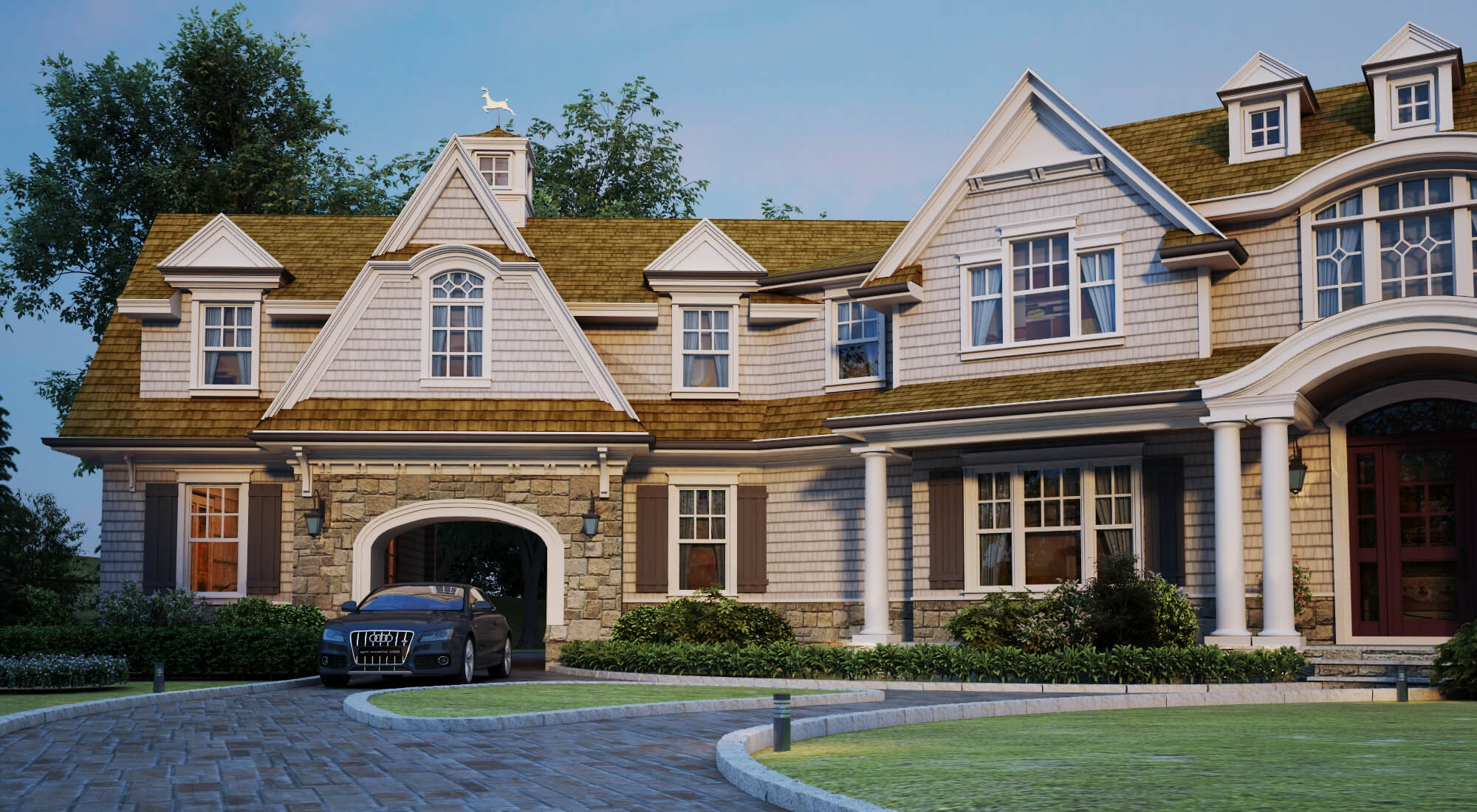 Shingle Style Luxury Residential Villa Exterior 3D Model