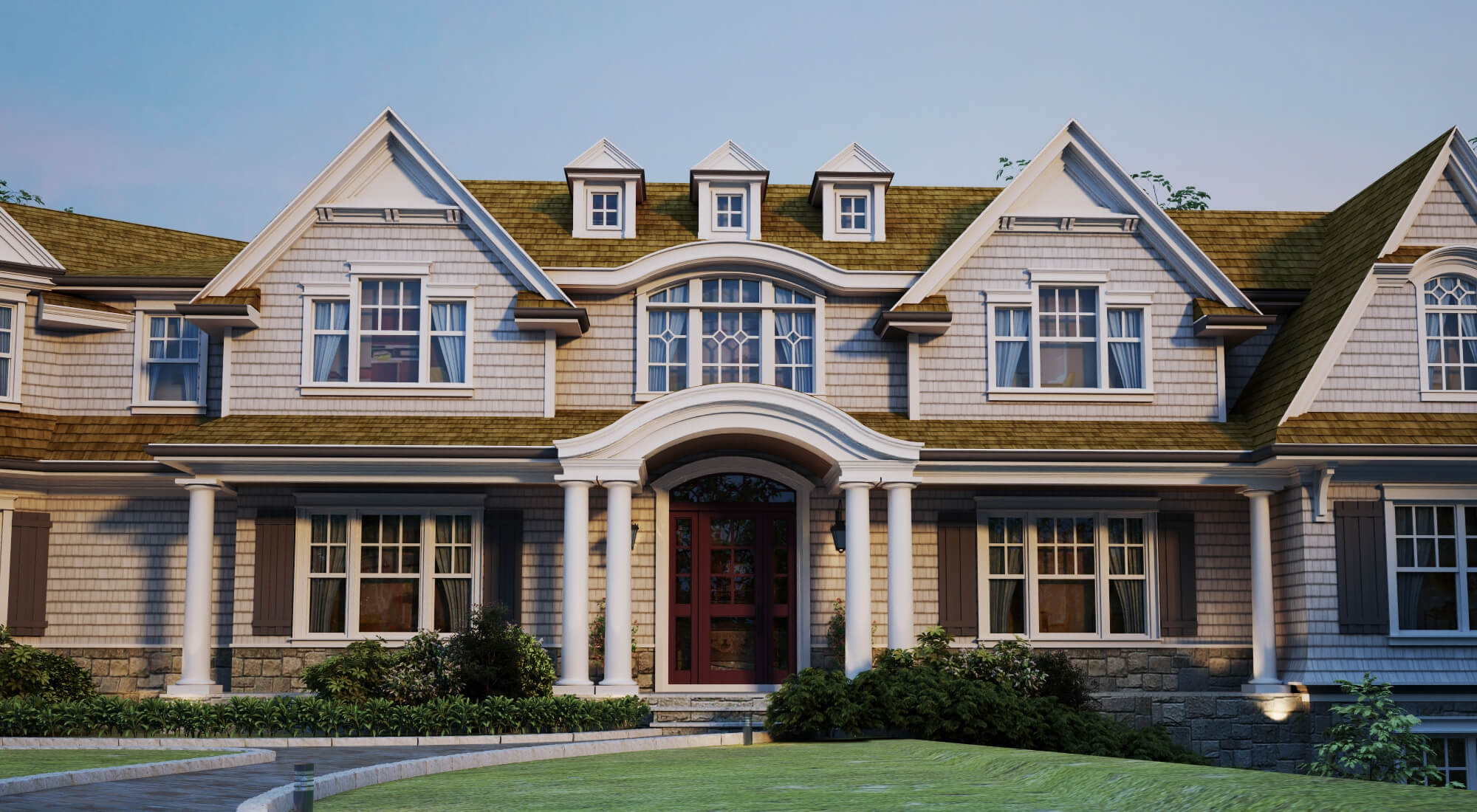 Shingle Style Luxury Residential Villa Exterior 3D Model