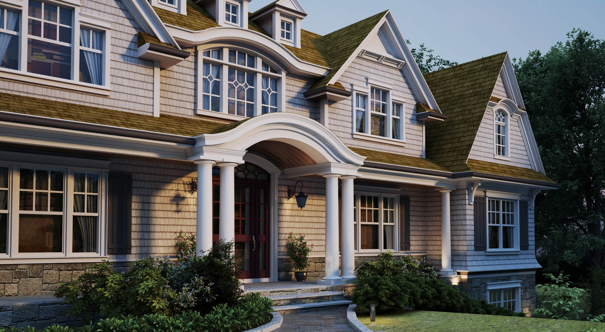 Shingle Style Luxury Residential Villa Exterior 3D Model