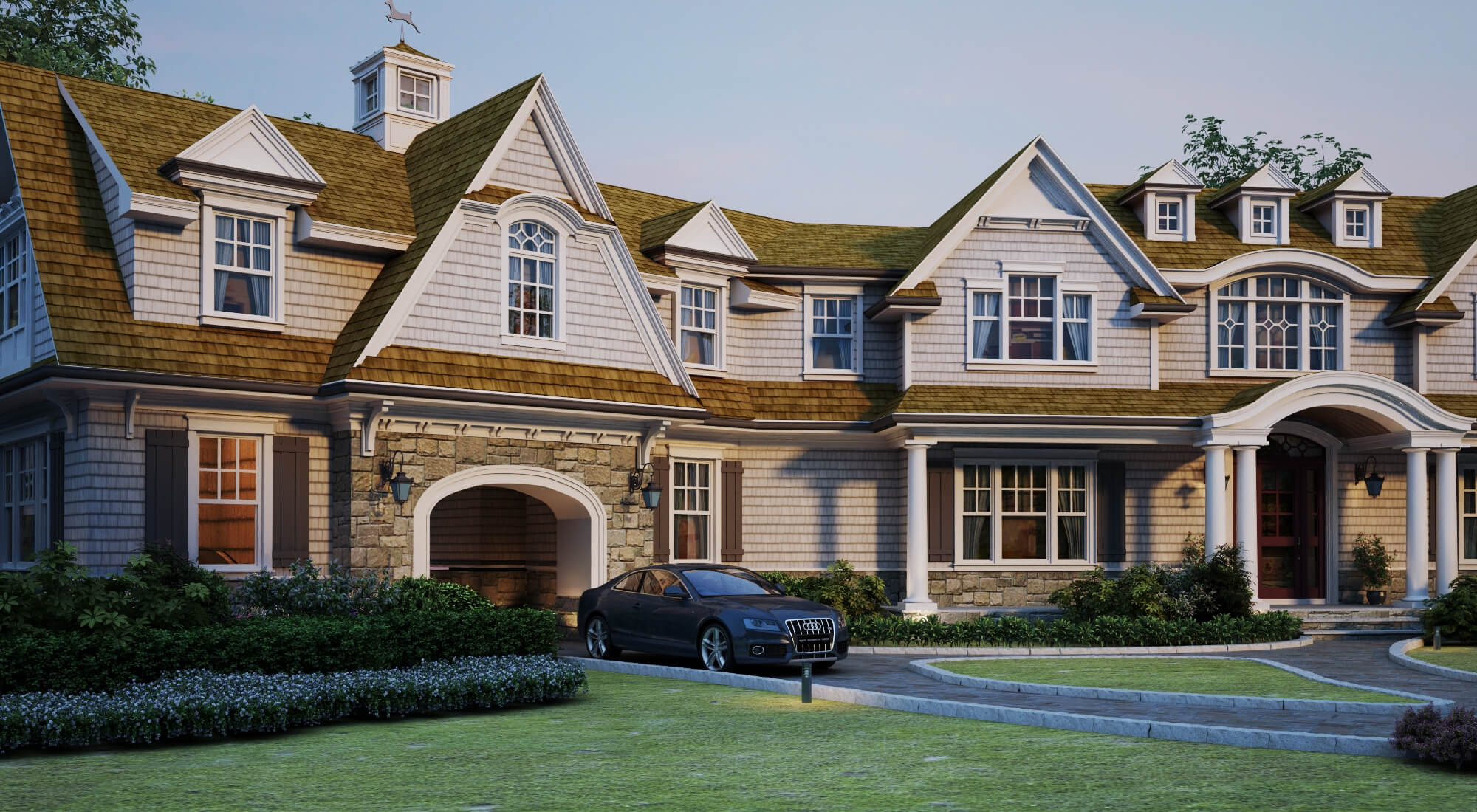 Shingle Style Luxury Residential Villa Exterior 3D Model