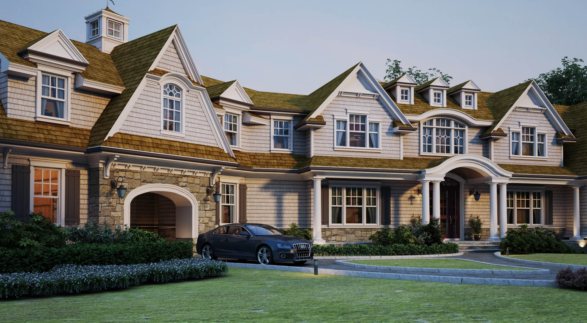 Shingle Style Luxury Residential Villa Exterior 3D Model