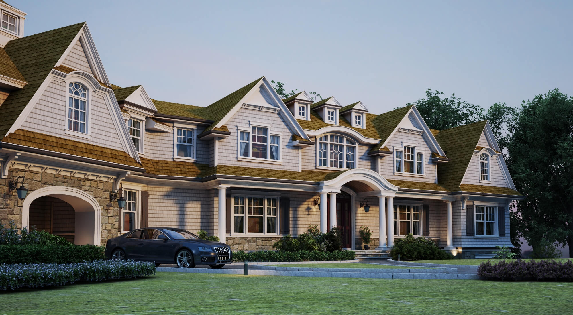 Shingle Style Luxury Residential Villa Exterior 3D Model