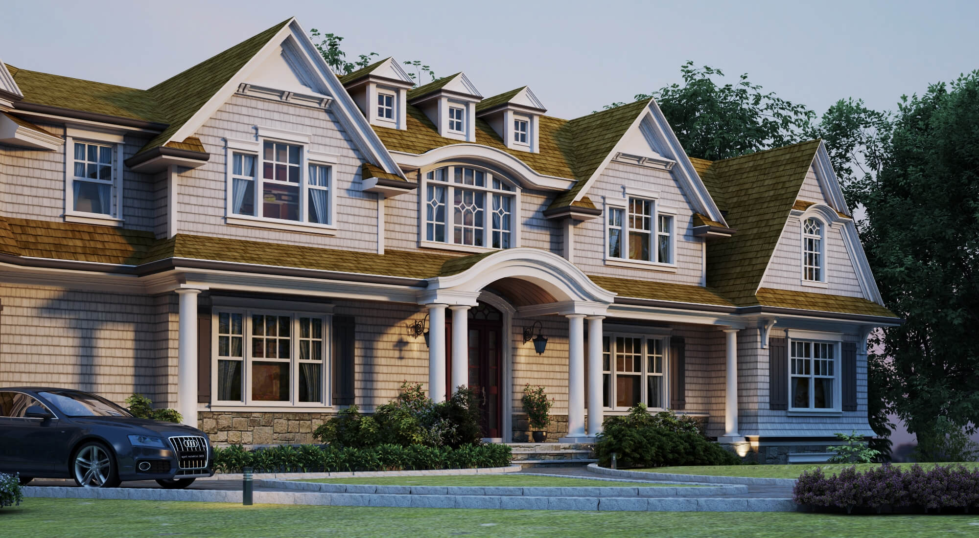 Shingle Style Luxury Residential Villa Exterior 3D Model