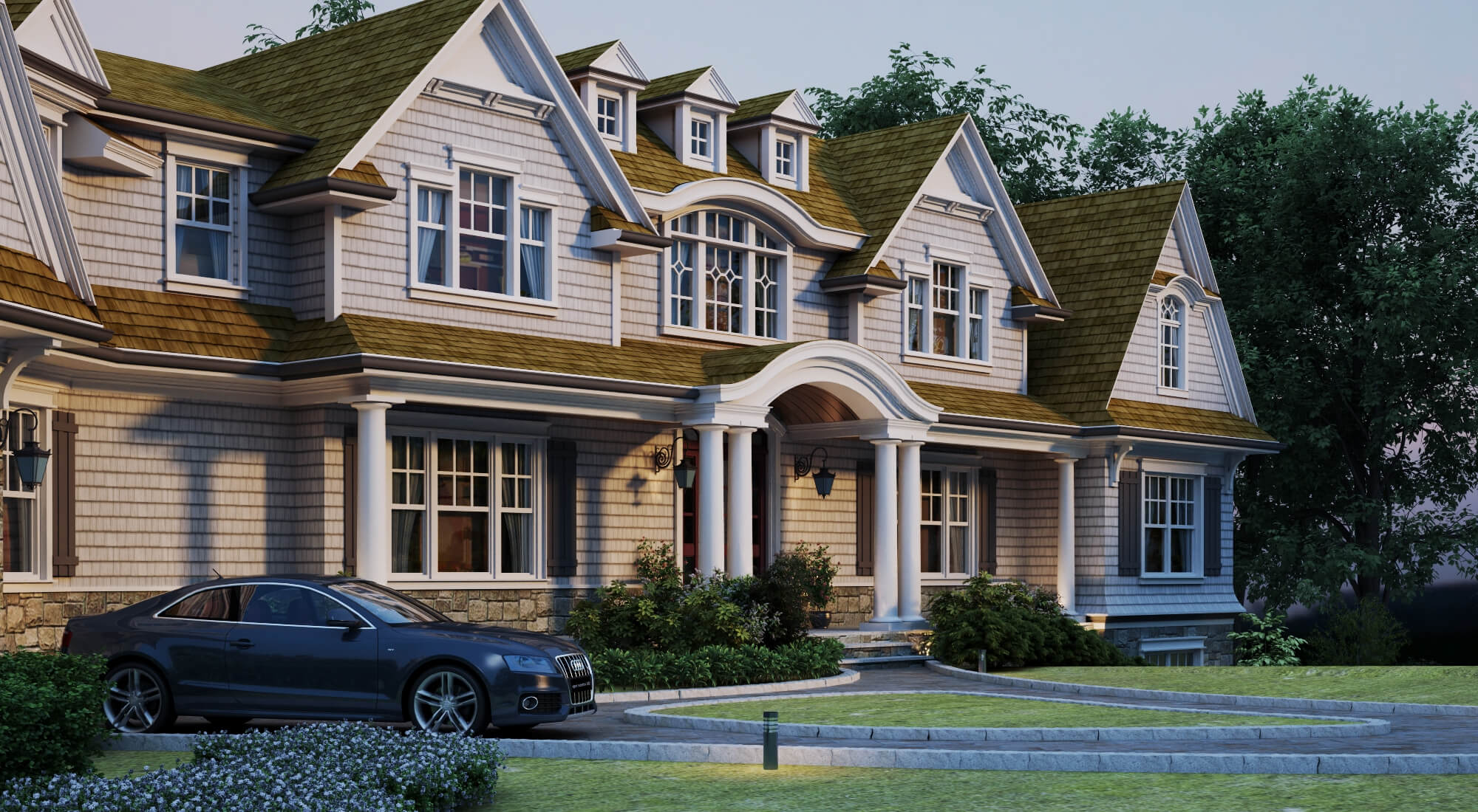 Shingle Style Luxury Residential Villa Exterior 3D Model
