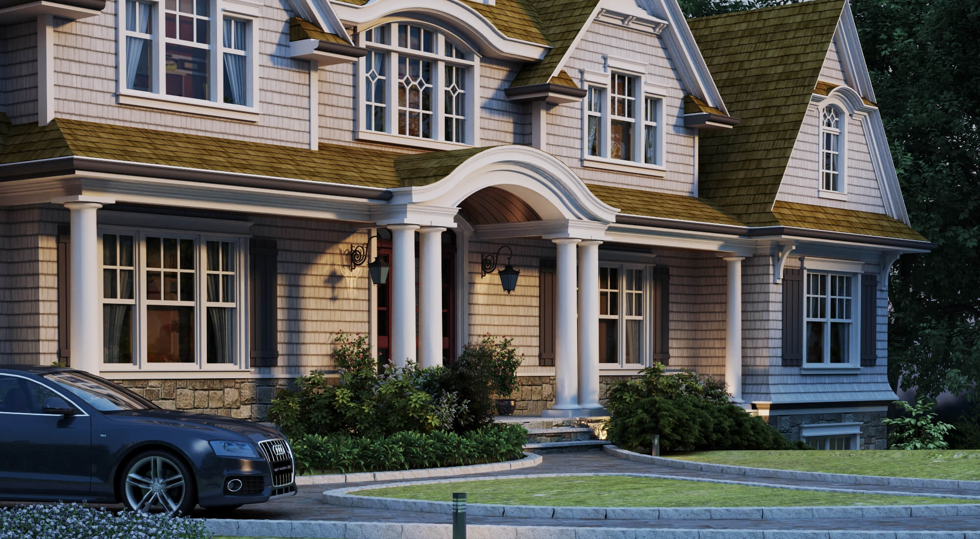 Shingle Style Luxury Residential Villa Exterior 3D Model