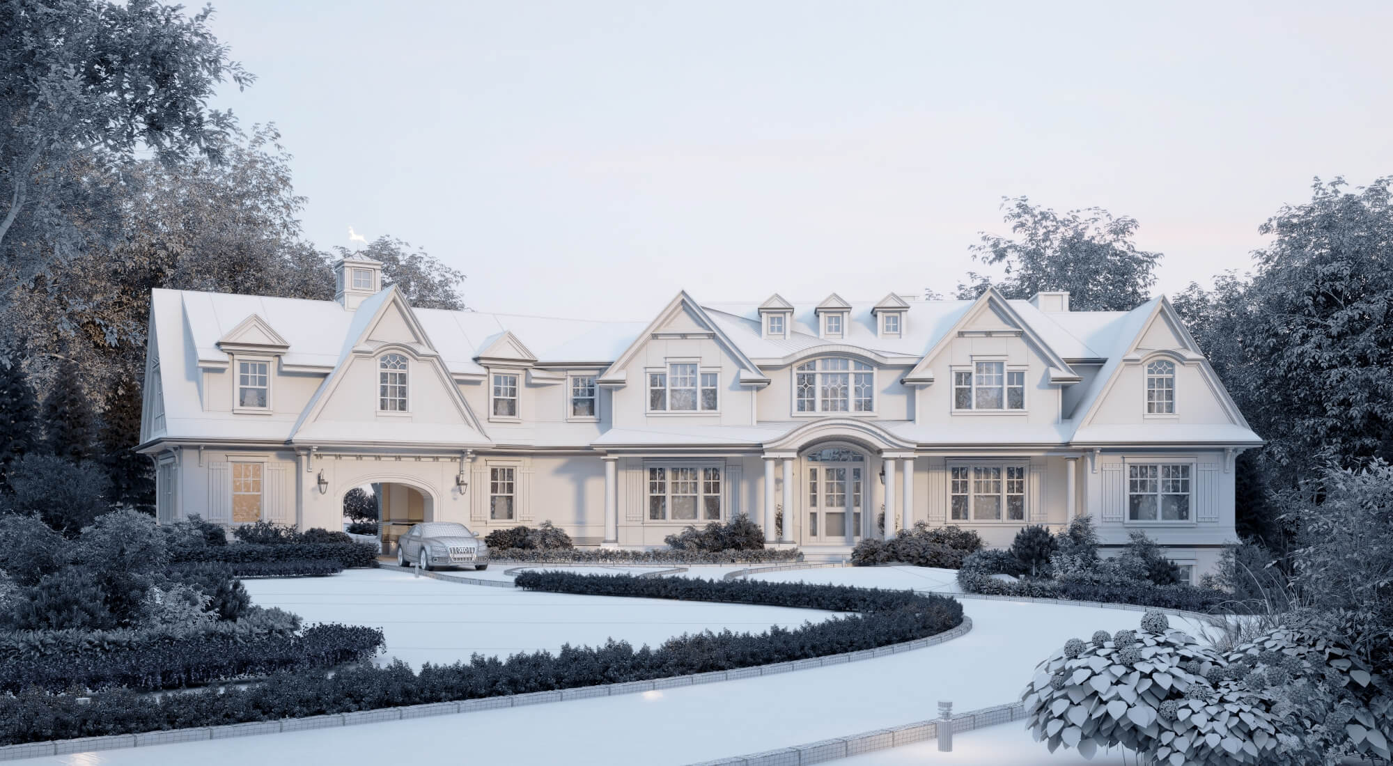 Shingle Style Luxury Residential Villa Exterior 3D Model