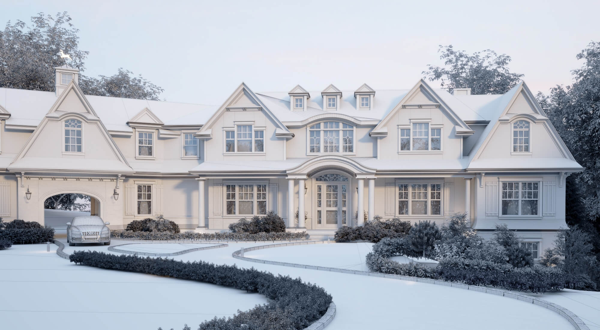 Shingle Style Luxury Residential Villa Exterior 3D Model