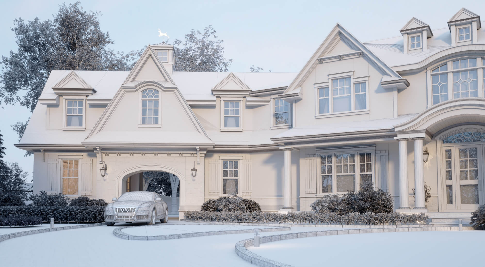 Shingle Style Luxury Residential Villa Exterior 3D Model