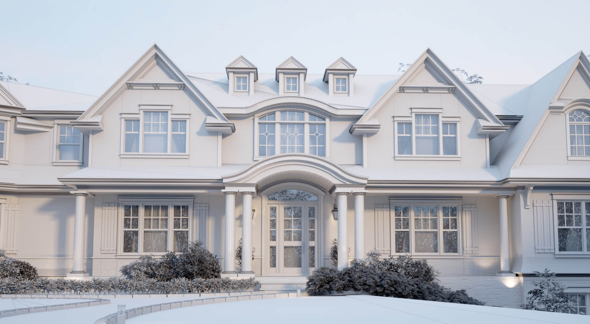 Shingle Style Luxury Residential Villa Exterior 3D Model
