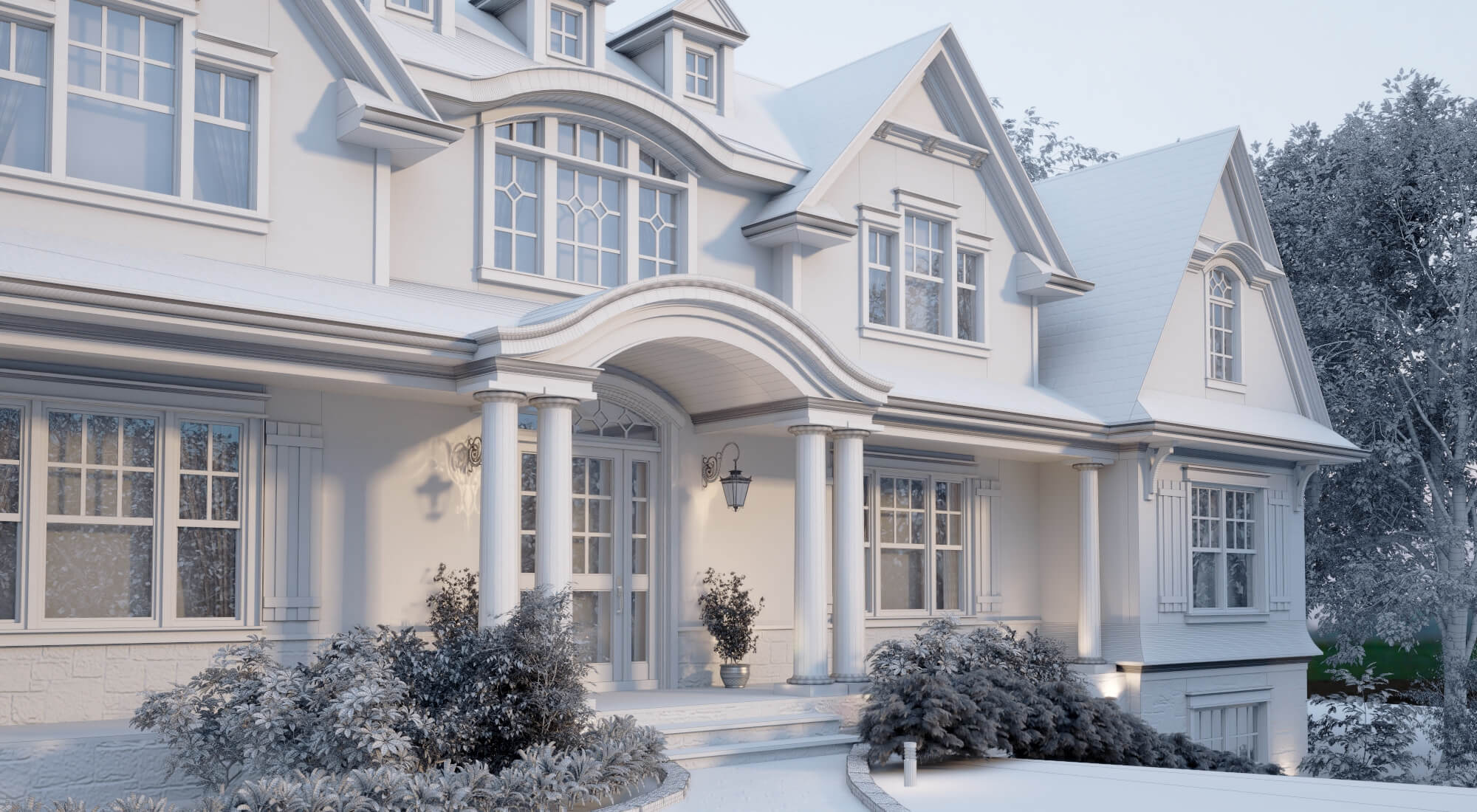 Shingle Style Luxury Residential Villa Exterior 3D Model