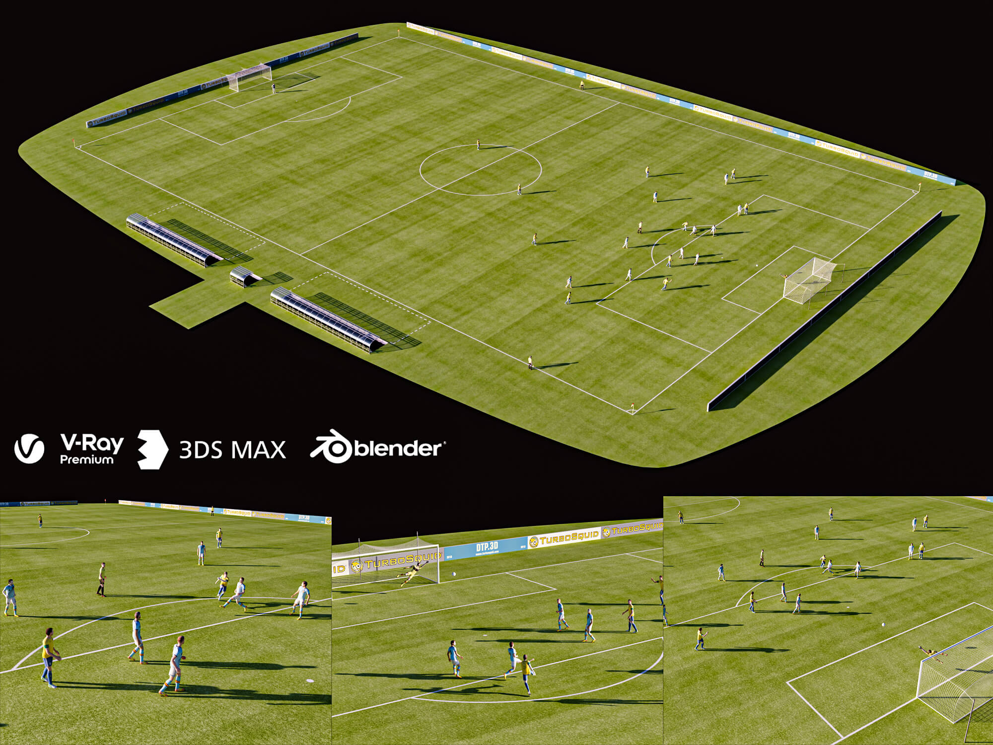 Soccer Field with Players Lowpoly 3D Model 3D Model