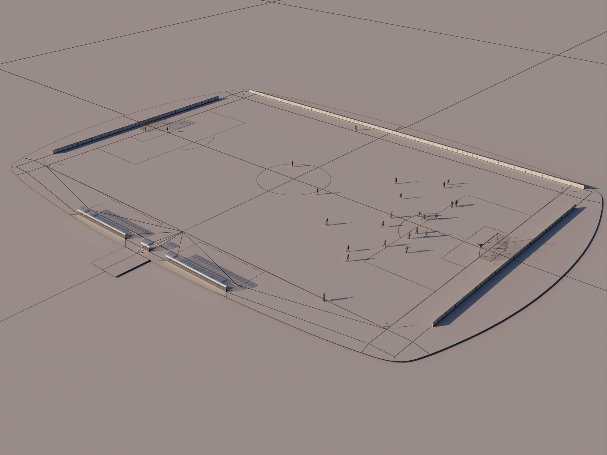 Soccer Field with Players Lowpoly 3D Model 3D Model