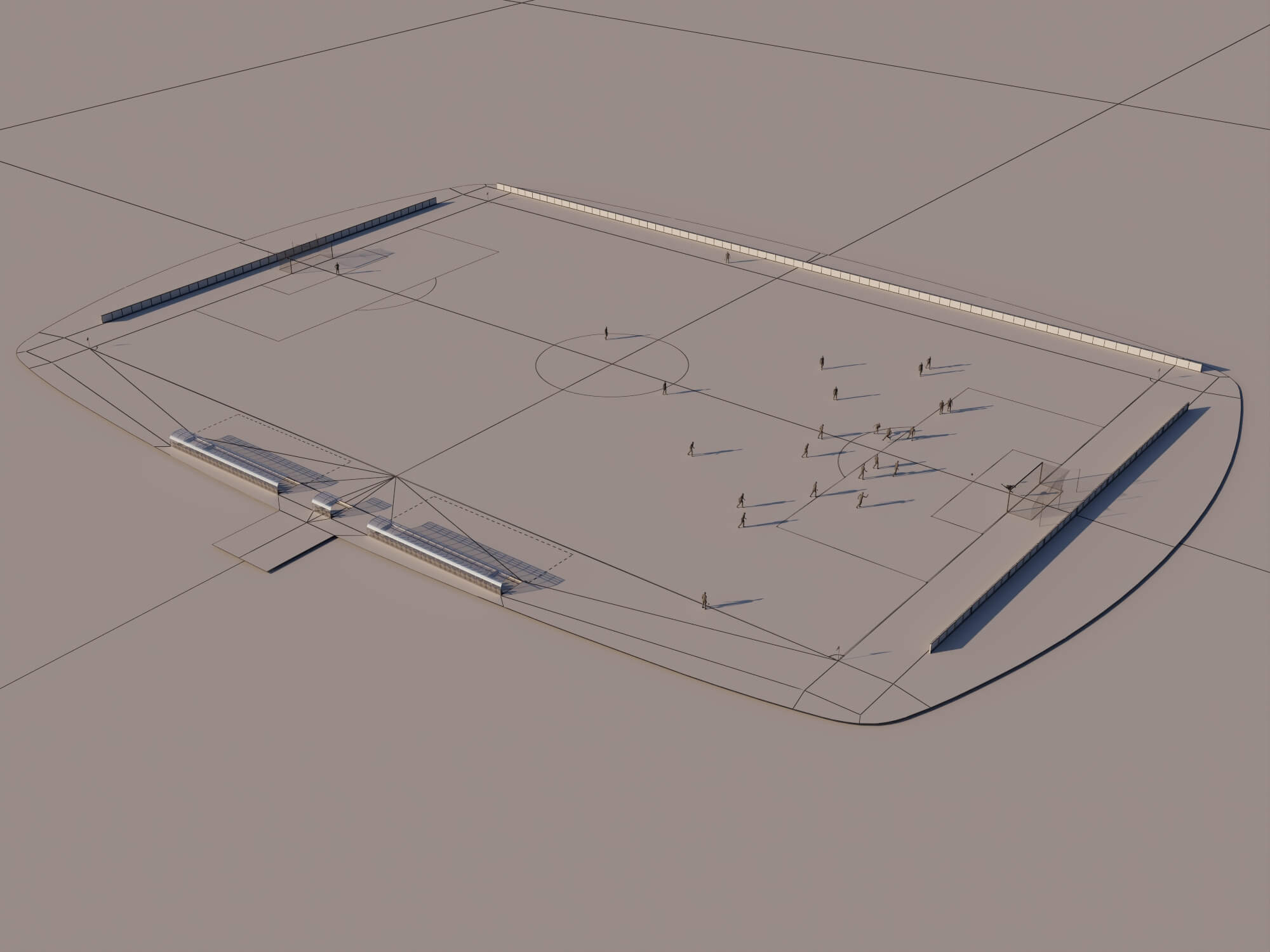 Soccer Field with Players Lowpoly 3D Model 3D Model