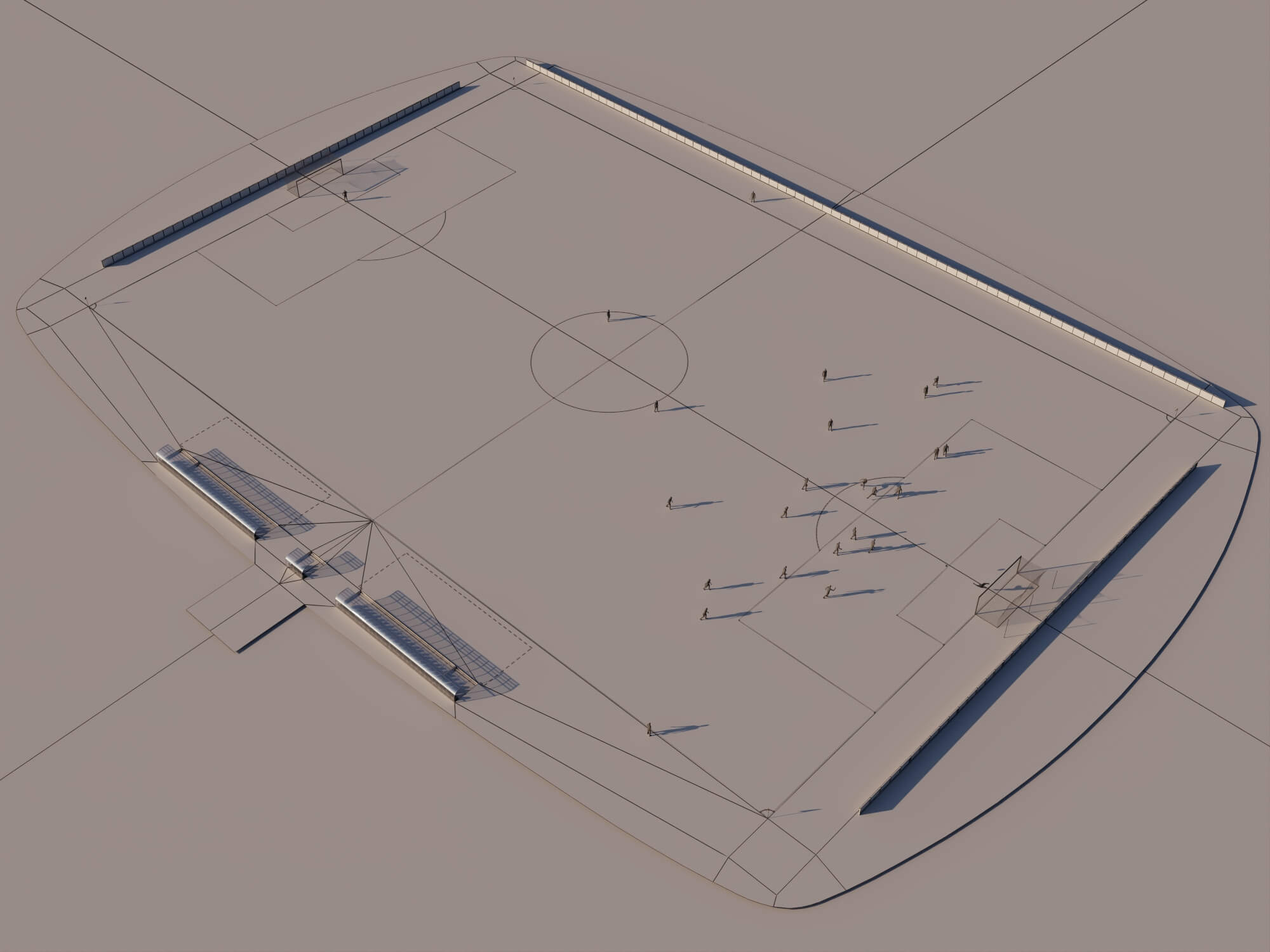 Soccer Field with Players Lowpoly 3D Model 3D Model