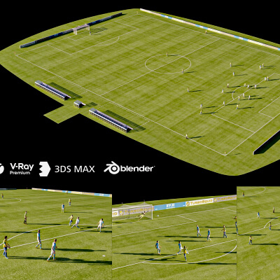 Soccer Field with Players Lowpoly 3D Model