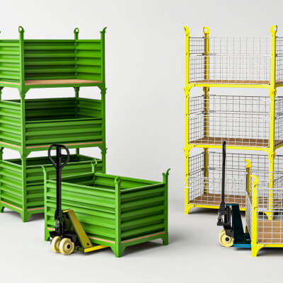 Stackable Warehouse Containers and Pallet Jacks