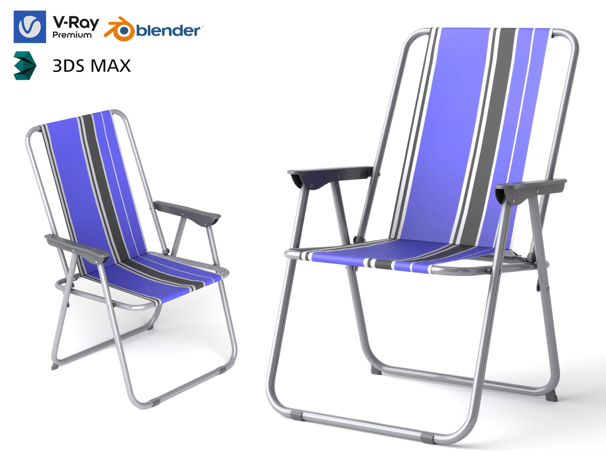 Striped Folding Beach Chair 3d Model 3D Model