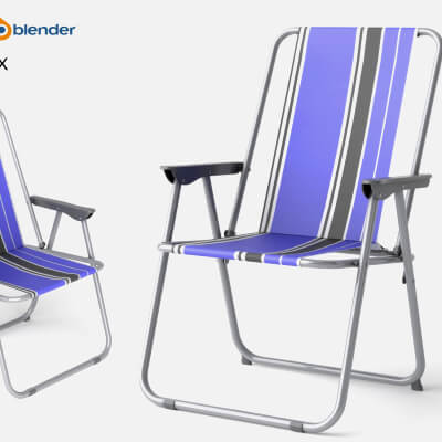 Striped Folding Beach Chair 3d Model
