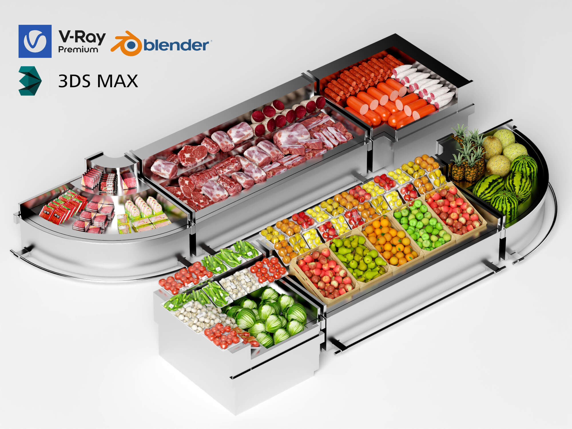 Supermarket Refrigerated Display Counters 3D Model