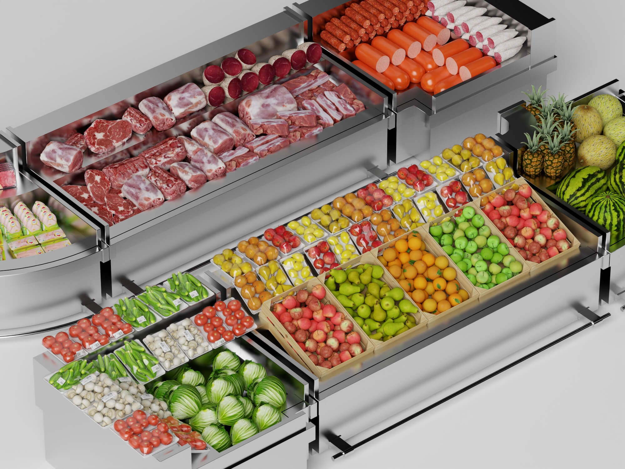 Supermarket Refrigerated Display Counters 3D Model