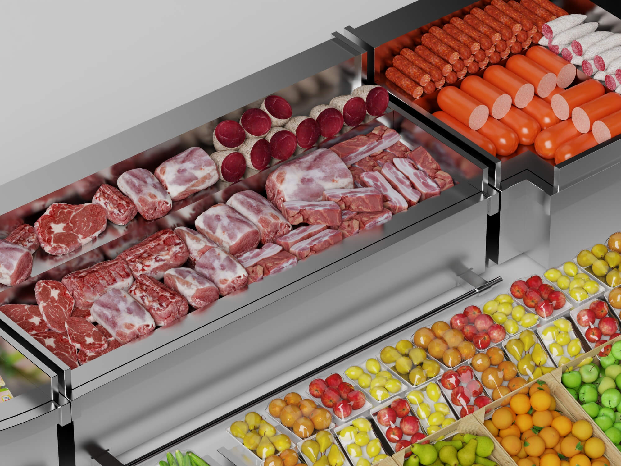 Supermarket Refrigerated Display Counters 3D Model