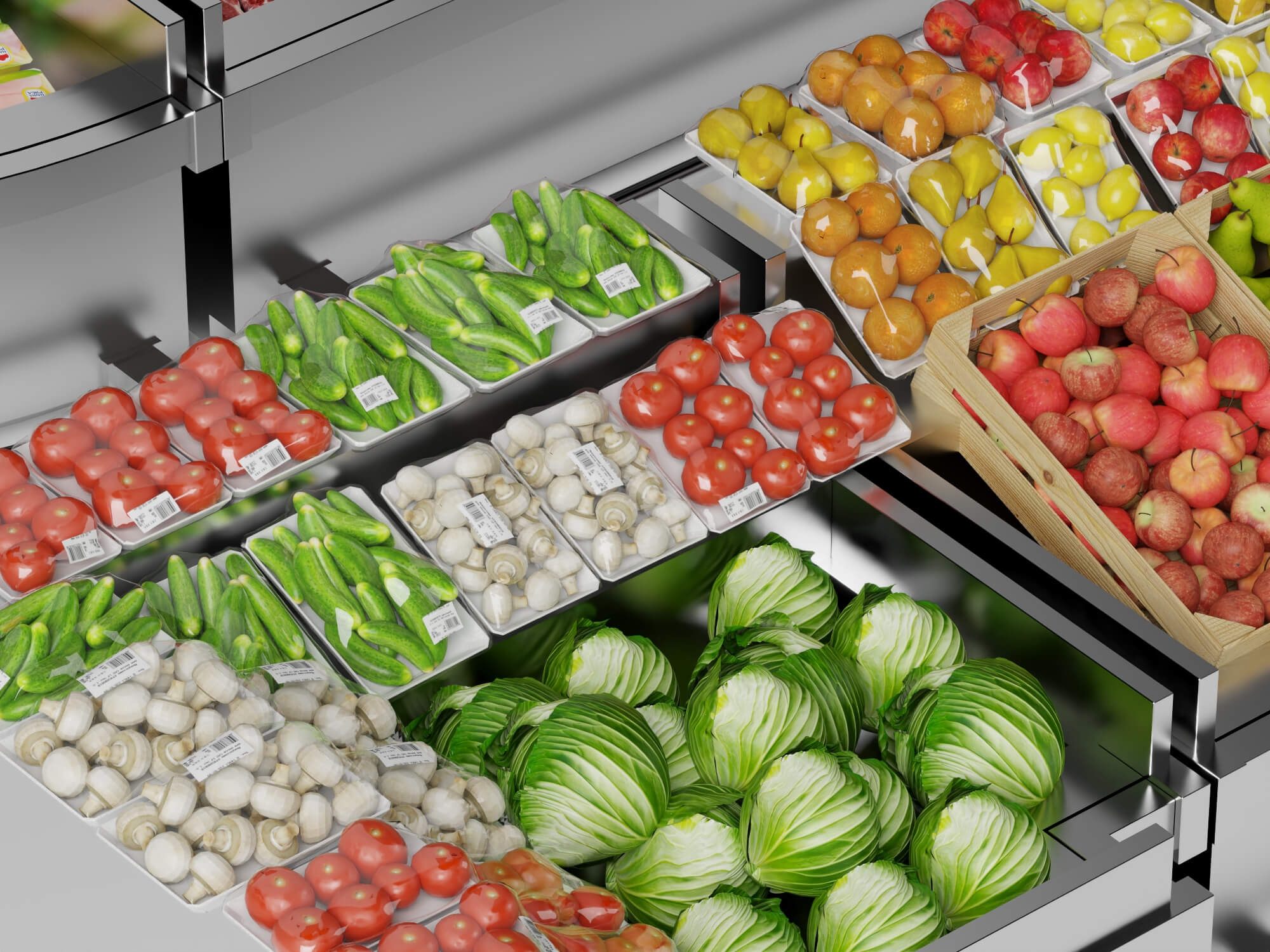 Supermarket Refrigerated Display Counters 3D Model